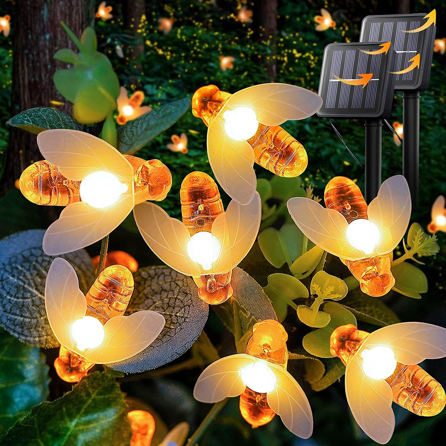 60 LED Solar Powered Bee String Lights Outdoor Yard Garden Decor Waterproof Lamp