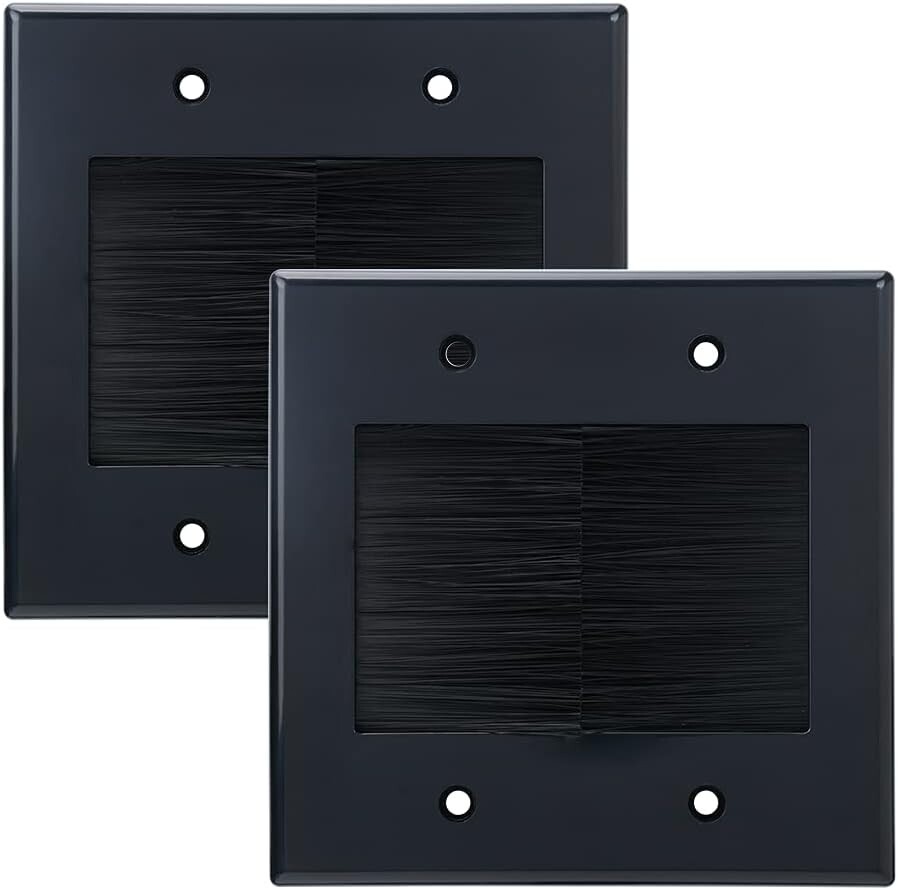 2 Gang Brush Wall Plate Double Gang Cable Wall Plate for Power Cables Hider 2PC