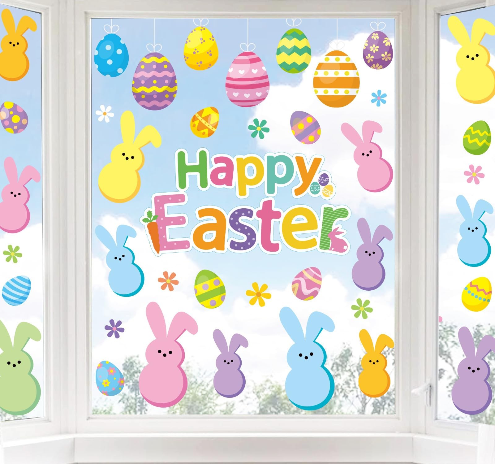 Whaline Easter Window Clings Happy 20 x 30 cm/7.9 x 11.8 inch, Multicolor