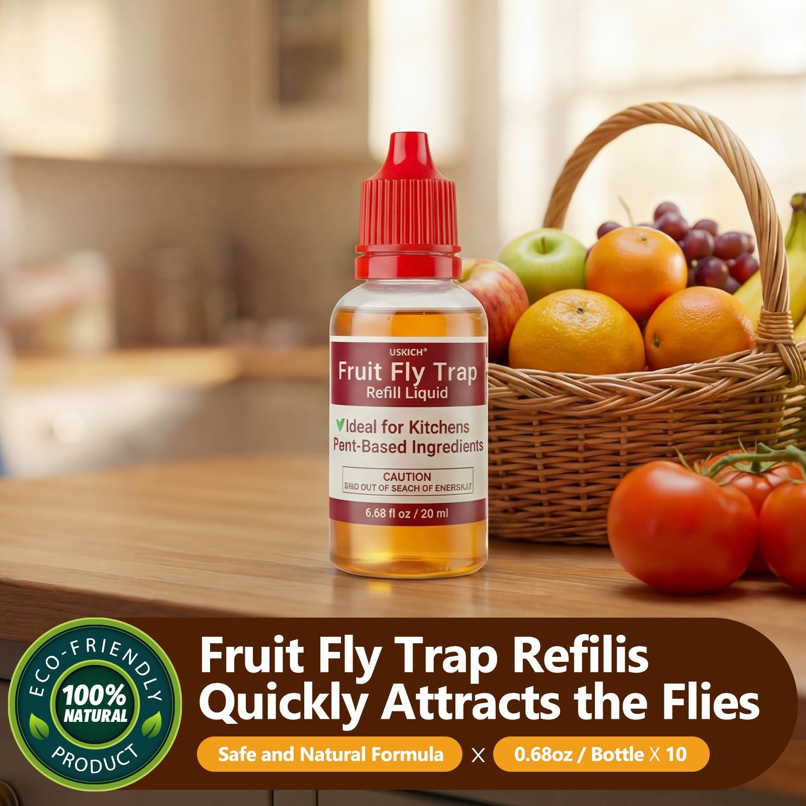 10 Pack Fruit Fly Trap Refill Liquid, 0.68oz/ Bottle, Liquid 10P, yellow