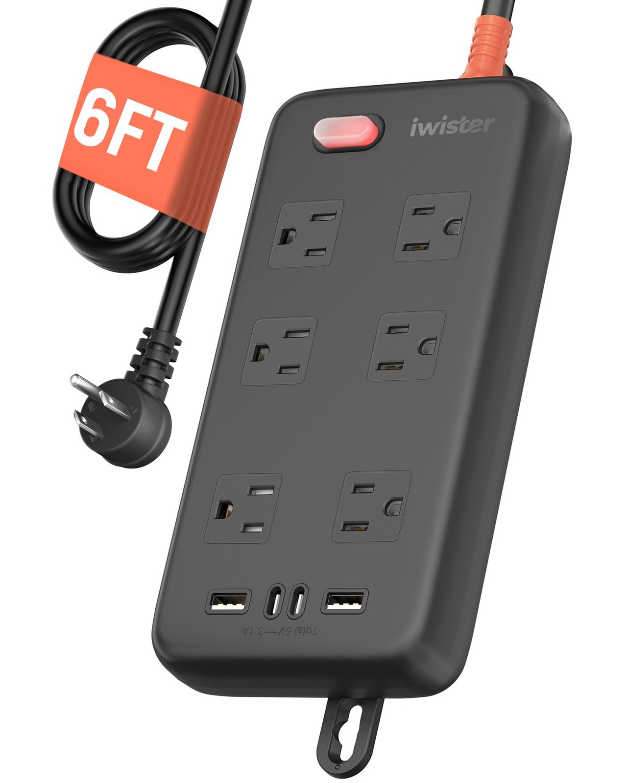 Outdoor Power Strip Waterproof IPX6, 1625W/13A, 6 Ft Extension Cord, 6 Wide Outl