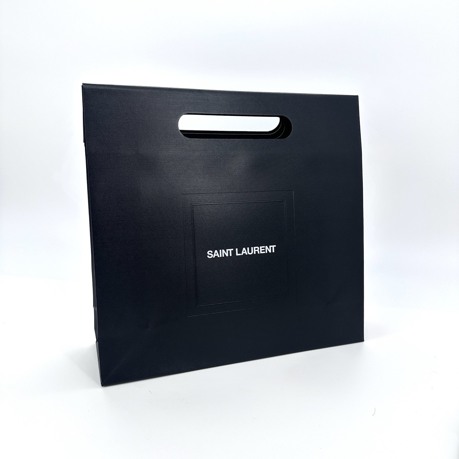 Saint Laurent 12×11.5×4 YSL Black Paper Shopping Bag Tote Foldover Handle