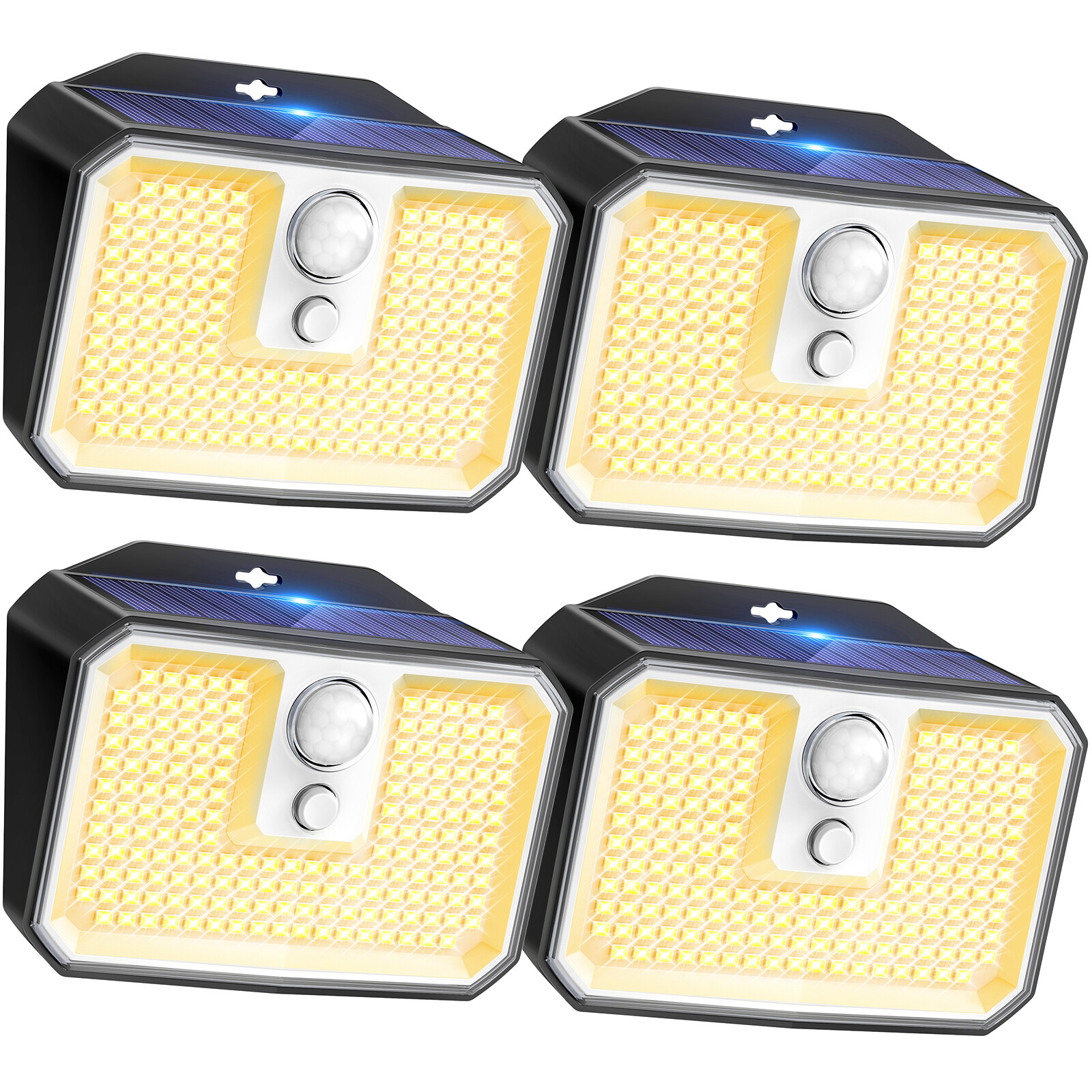 4Pack 168 LED Solar Wall Lights Outdoor PIR Motion Sensor Garden Security Lamp