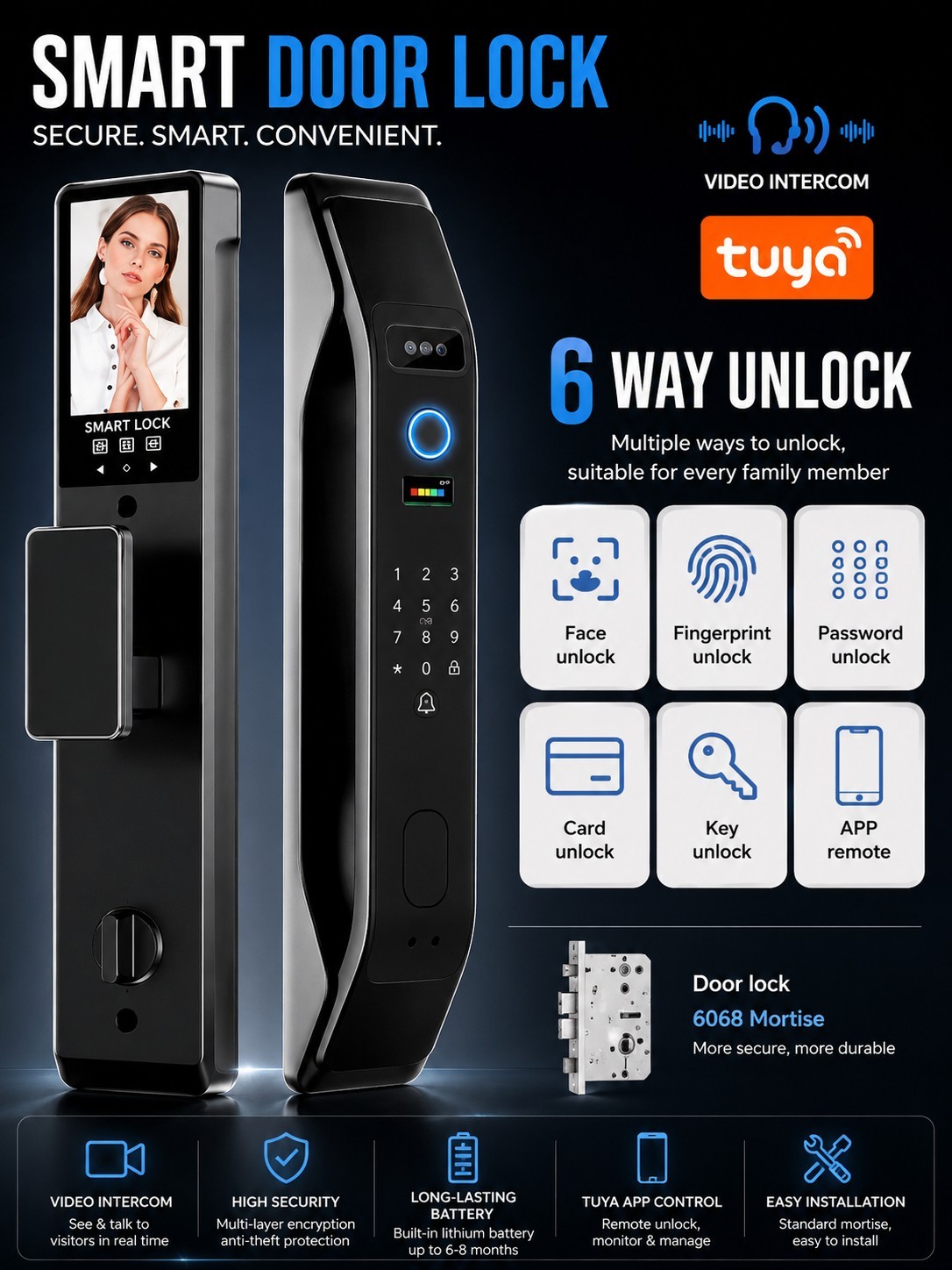 3D Face Recognition Fingerprint Password Smart Door Lock with Camera Security