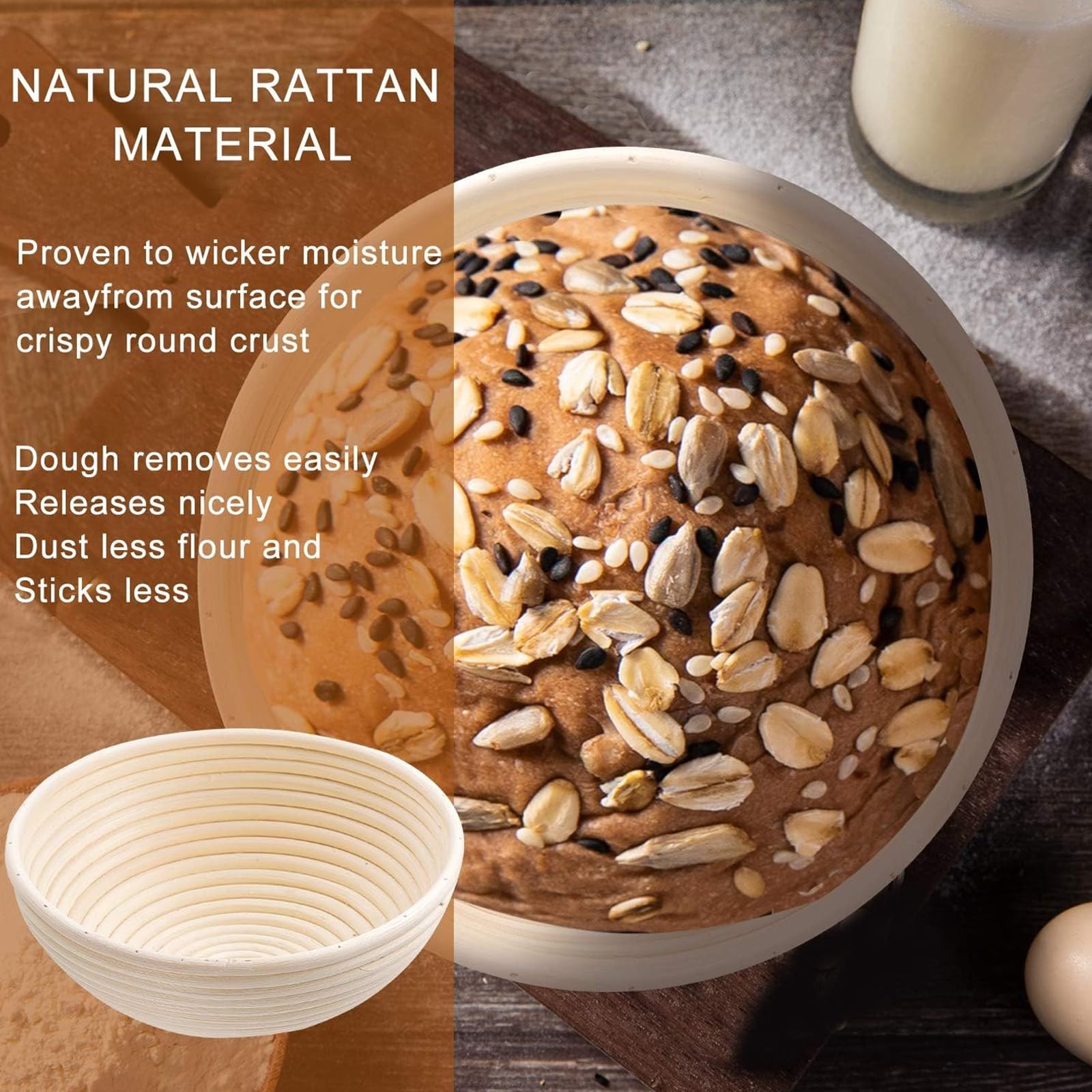 Dimpola Banneton Bread Proofing Basket 9 inch Banneton Basket Set of 2 Sourdough
