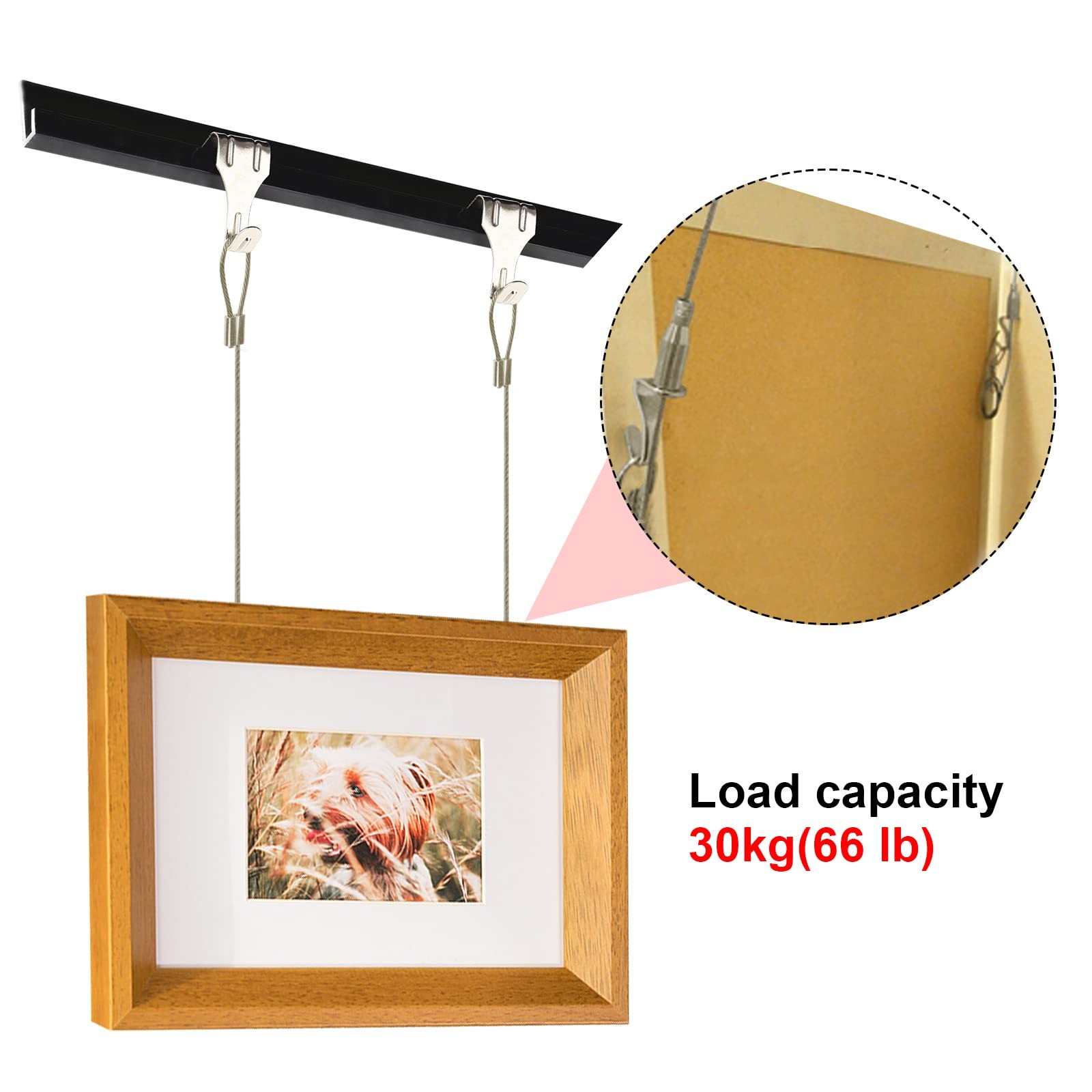 Picture Hanging System 3ft Cable 66lb Load Adjustable Hooks 14 Pack Silver