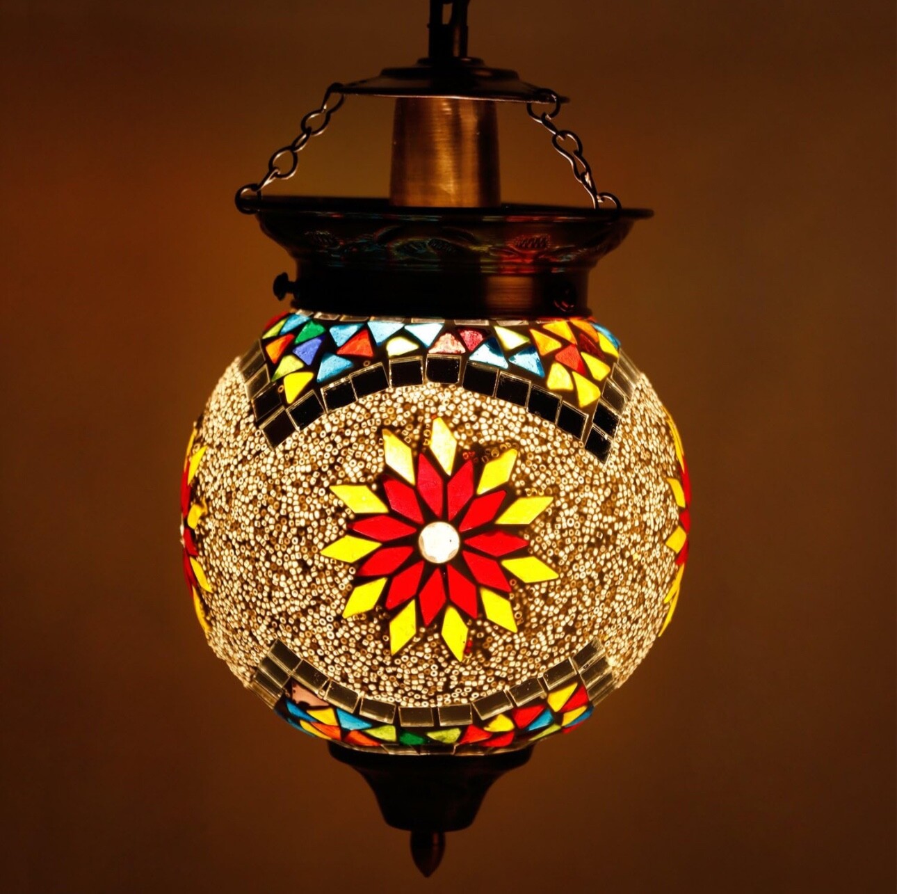 Turkish Mosaic Pendant Lamp Hanging Light Moroccan with flower pattern