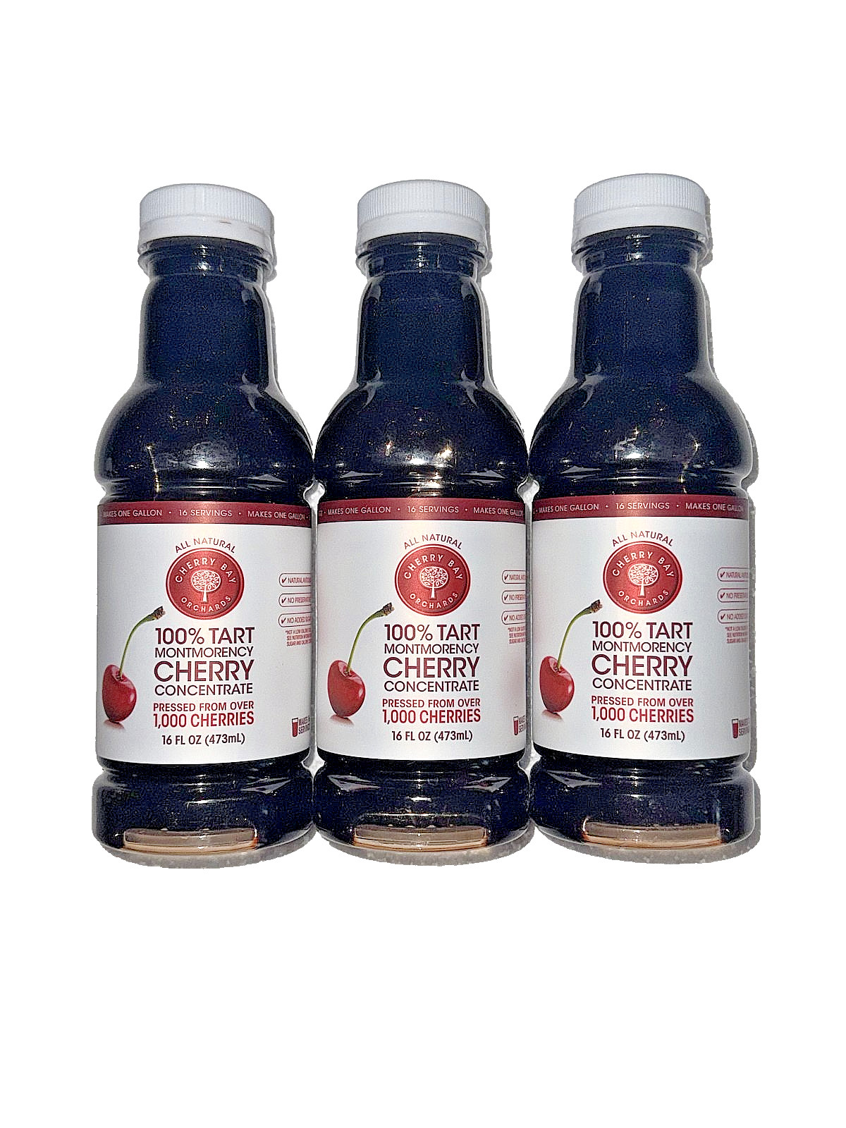 Tart Montmorency Cherry Concentrate (3 Pack 16 Oz Bottle) All Natural Juice NEW