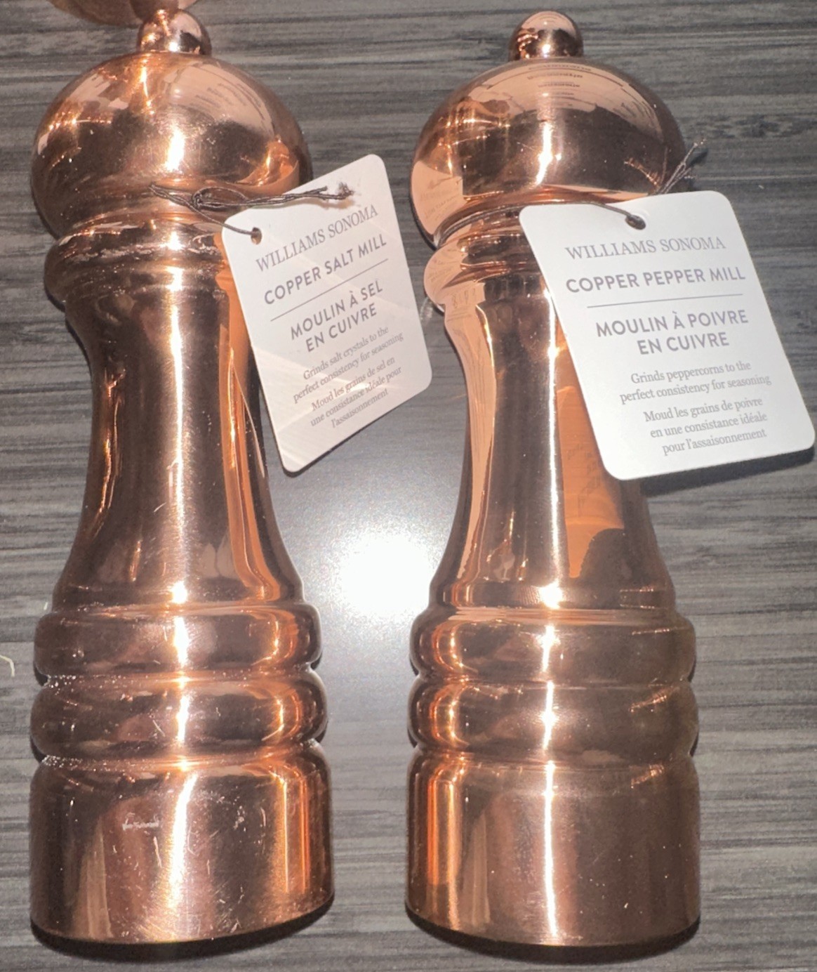 Williams Sonoma 7″ Copper Salt & Pepper Mills Set MSRP $129.95