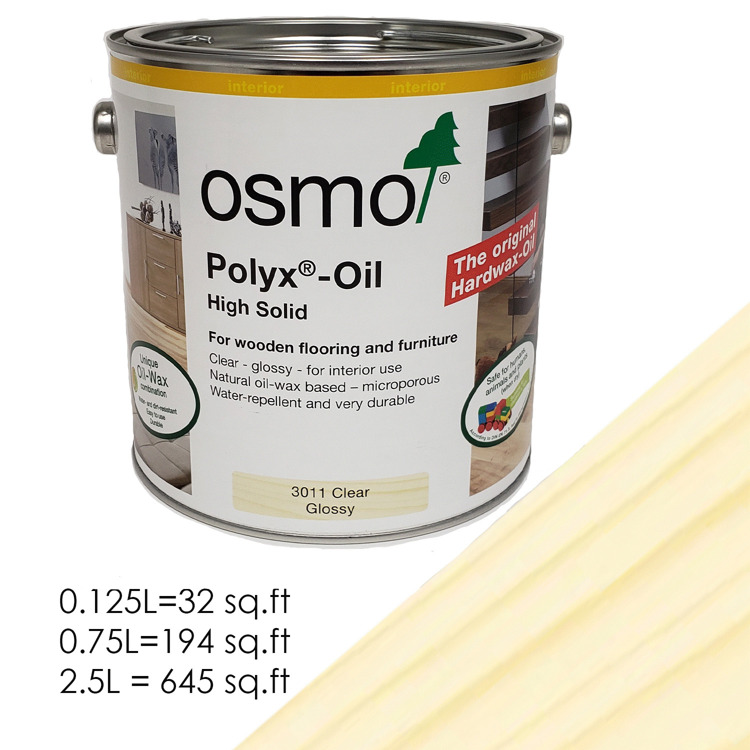 OSMO 3011 Polyx Oil Clear Gloss Wax Interior Water Repellent Wood Finish