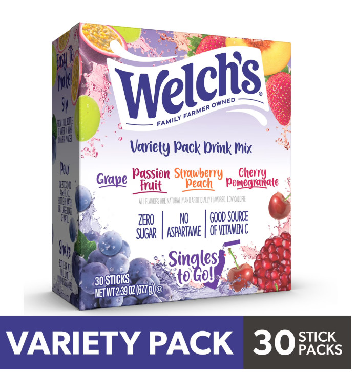 Welch’s Zero Sugar Variety Pack Singles to Go Powdered Drink Mix, Grape