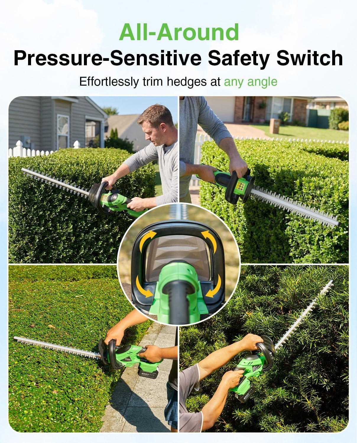 22in Dual-Action Blade Cordless Electric Bush Hedge Trimmer,All Around Trimming