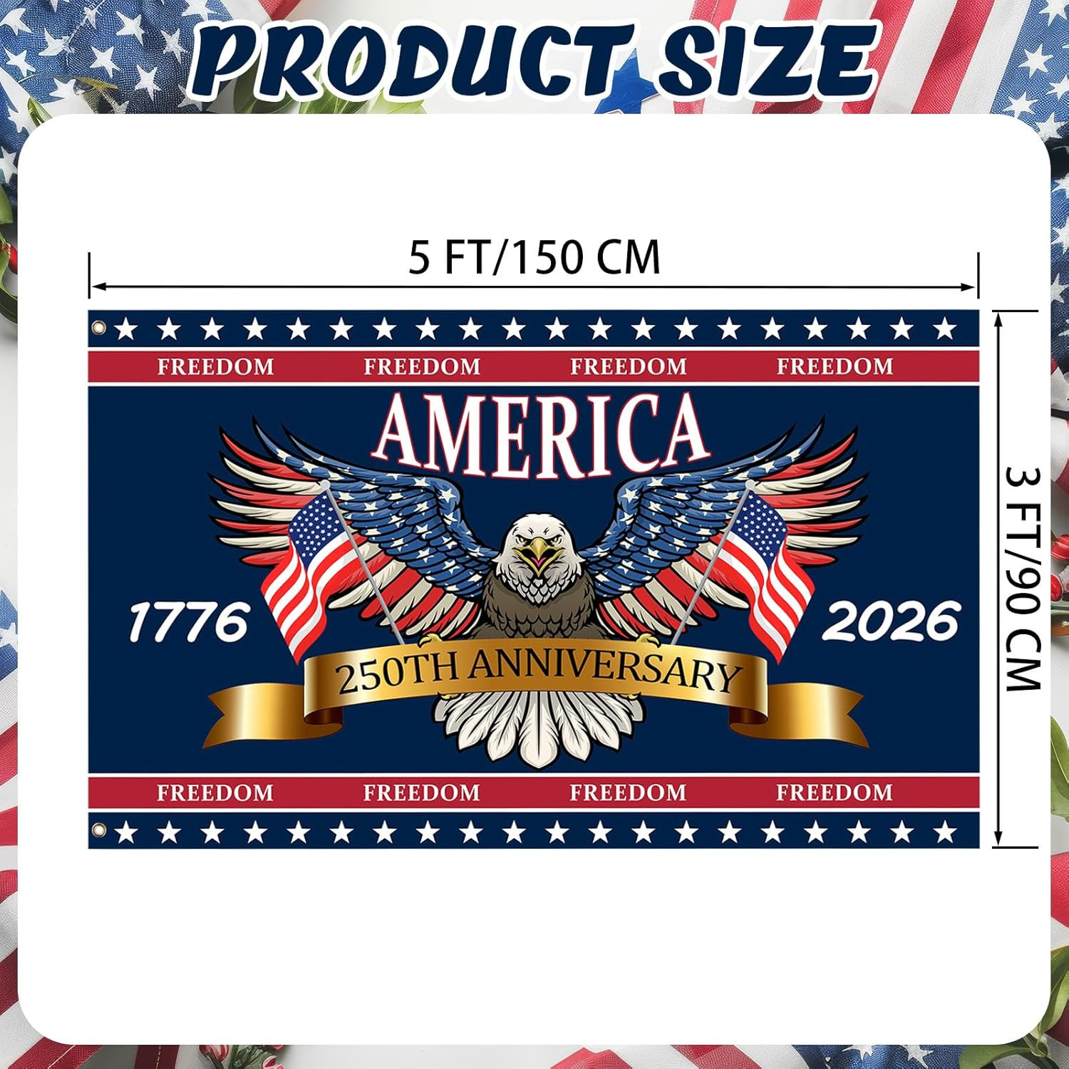 USA 250th Anniversary Flag 3×5 Ft Eagle Double Sided Outdoor Polyester