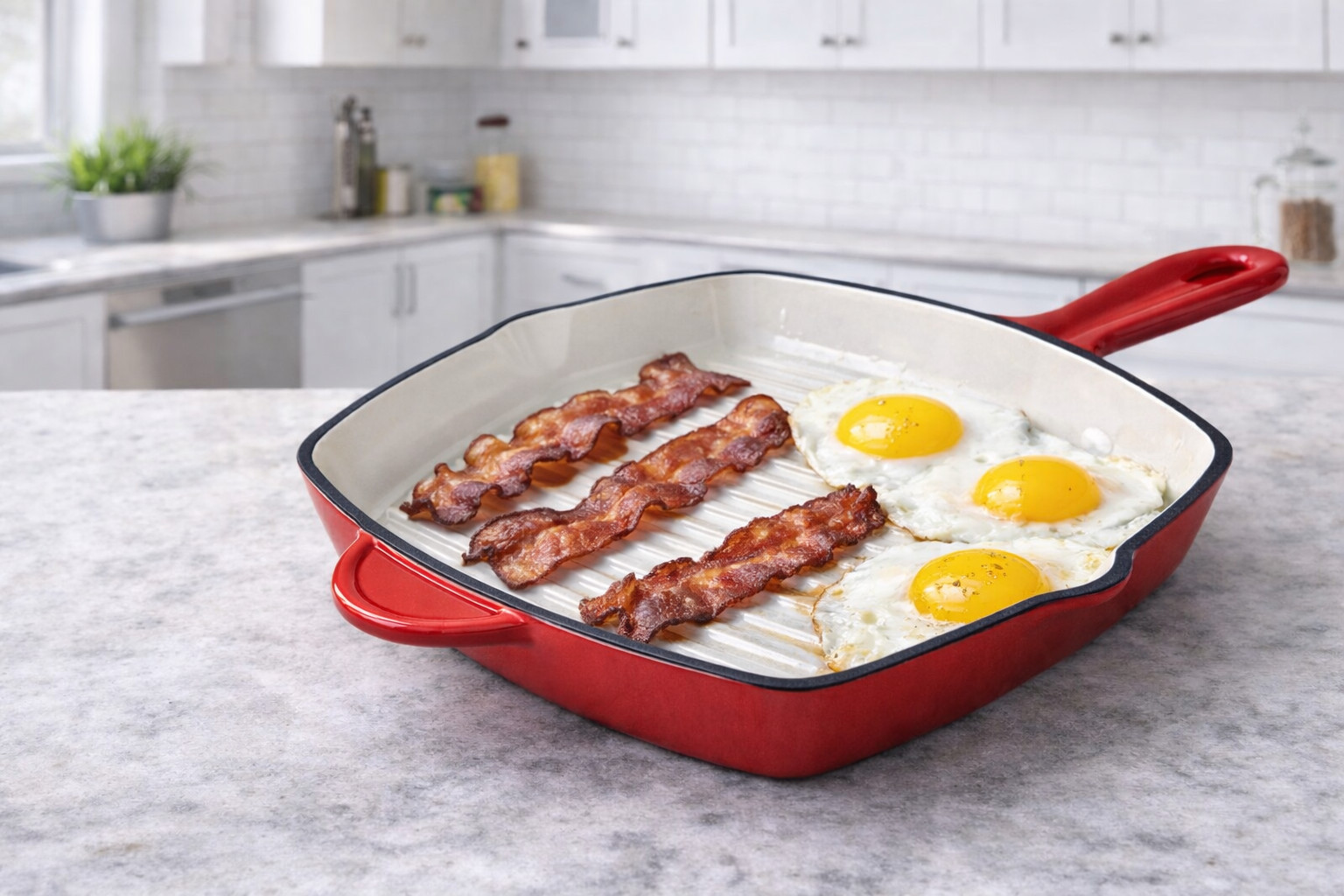 9.5″ Square Enameled Cast Iron Grill Pan Red | Nonstick | Oven Safe