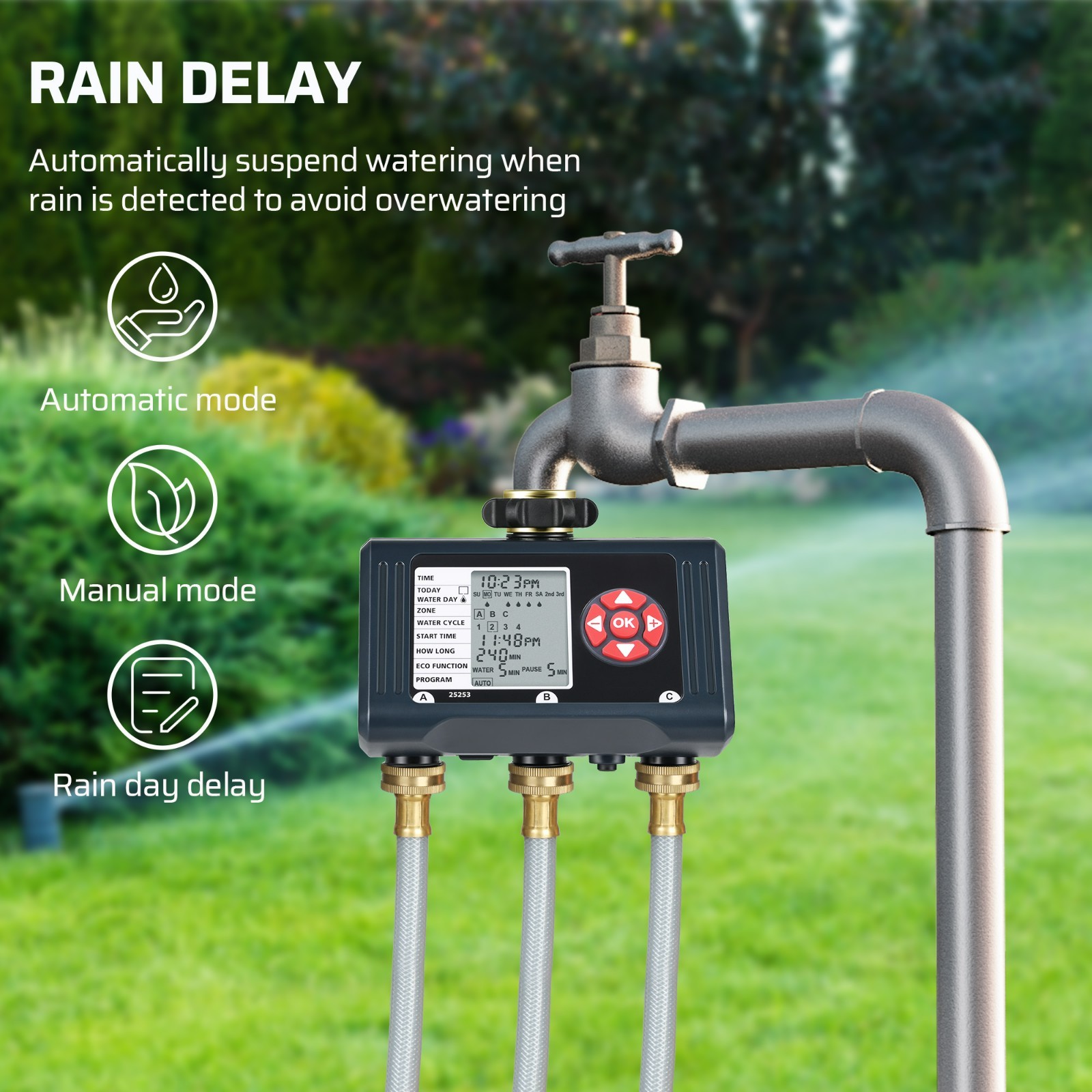 DEWENWILS Electronic 3 Zone Water Sprinkler Timer Hose Programmable Digital