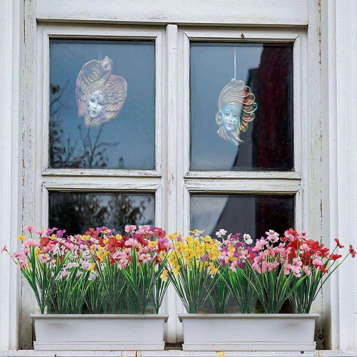 2-8 Bundles Artificial Flowers Outdoor UV Resistant Plastic Plant Silk Flower US