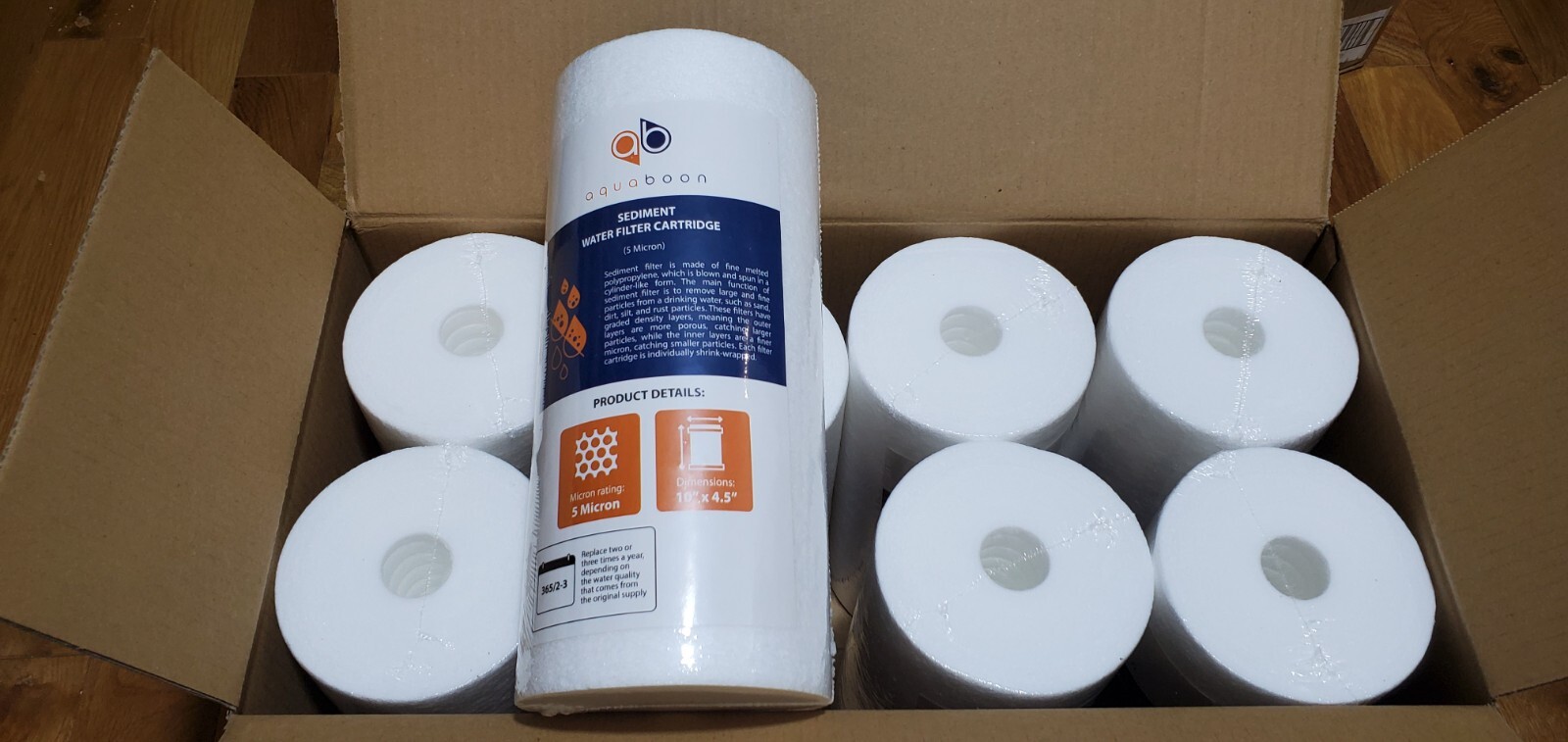lot 8 AquaBoon 10″x 4.5″ Sediment Water Filter Whole House Cartridge AB-8S10BB5M