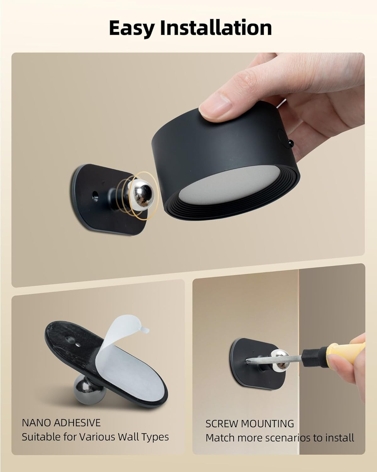 LED Wall Mounted Lights, Rechargeable Wall Sconces Lamp, 3 Color Temps & Remote
