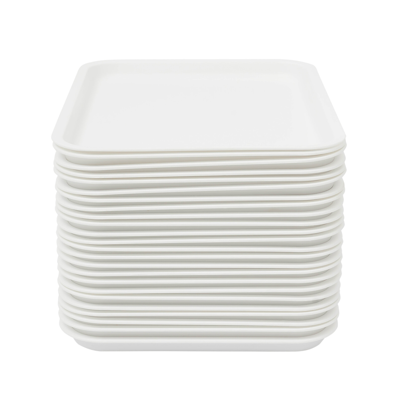 24 Pack PP Rectangular Serving Trays 13.39 × 9.45 in White – Non-Slip Stackable