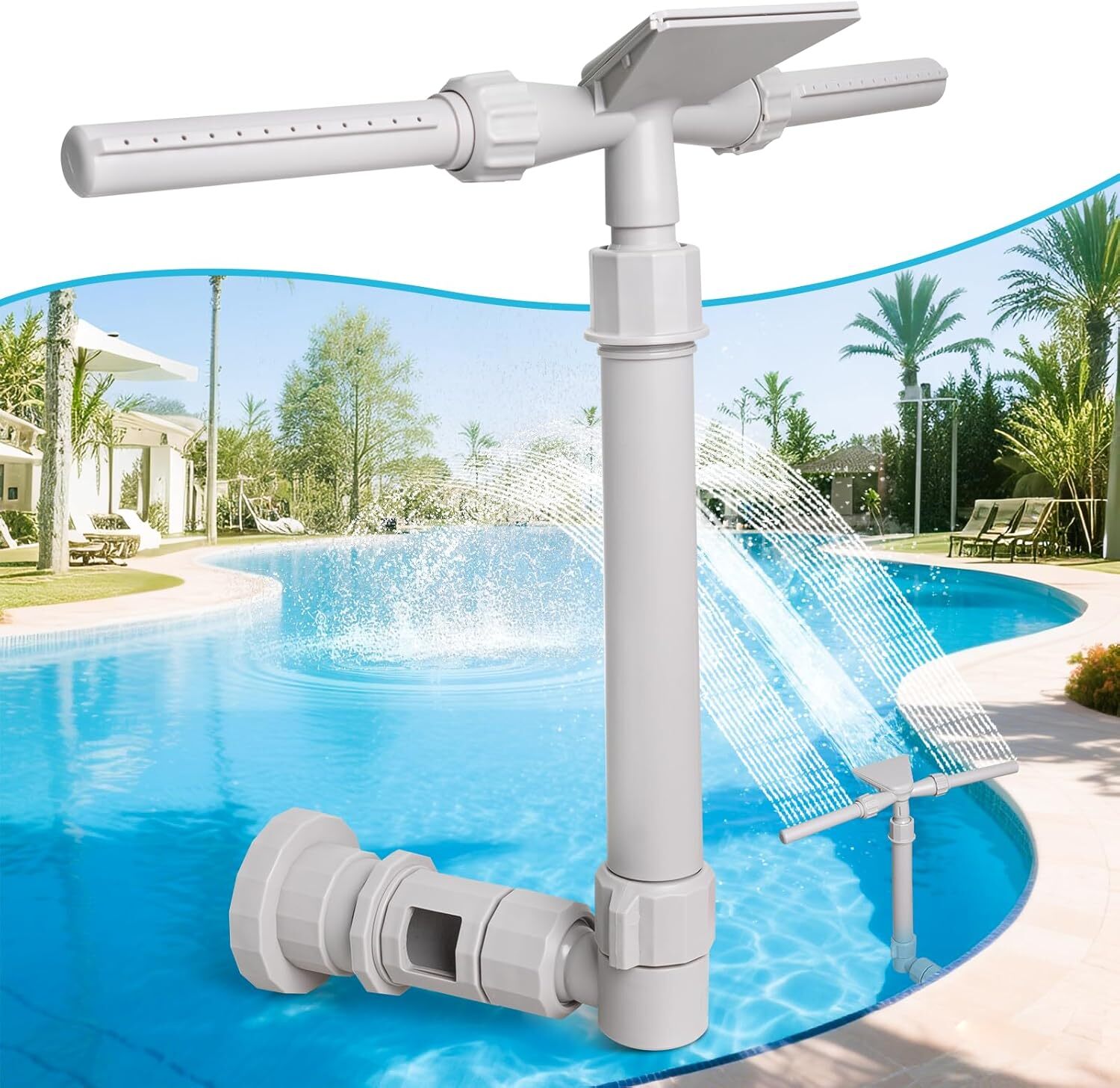 Pool Fountain for above and In-Ground Pools, Dual Spray Pool Waterfall Fountain