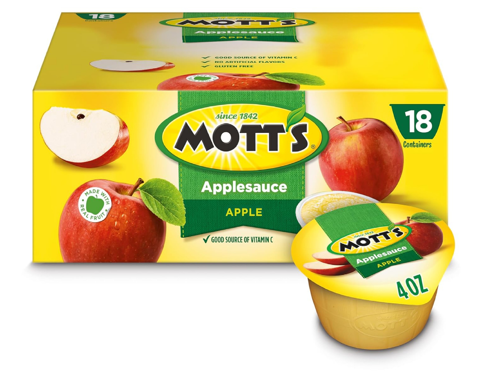 Mott’s Applesauce 4 Oz Cups 18 Count No Artificial Flavors Good Source Vitamin C