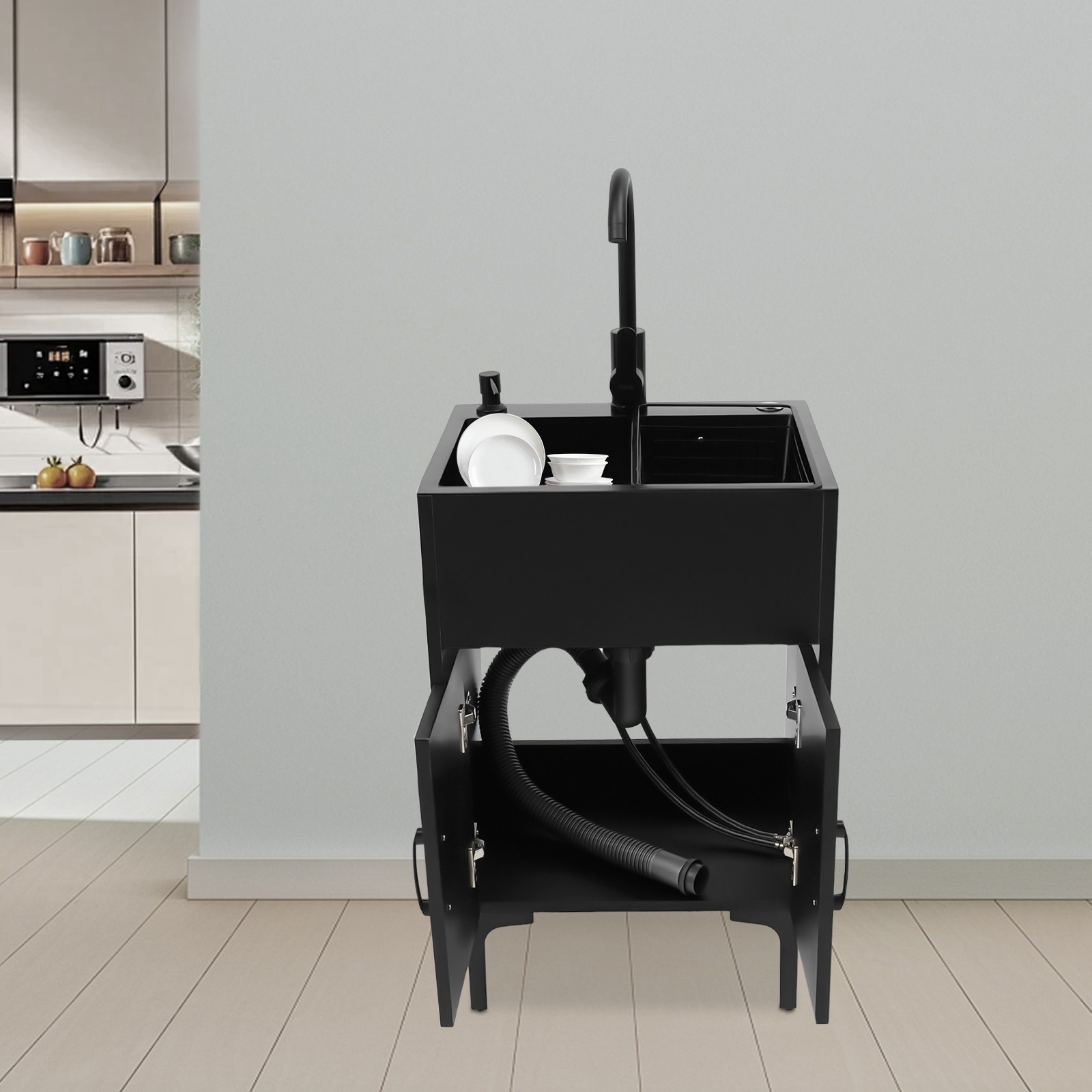 Freestanding Utility Sink with Cabinet Laundry Stainless Steel Sink with Faucet