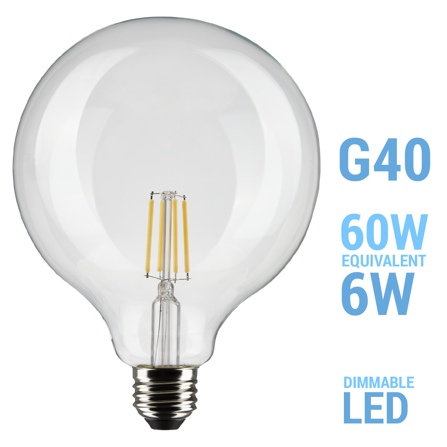 Satco S9566 6.5G40 LED Filament Globe 6W 120V Medium E26 Clear 2700K Warm White