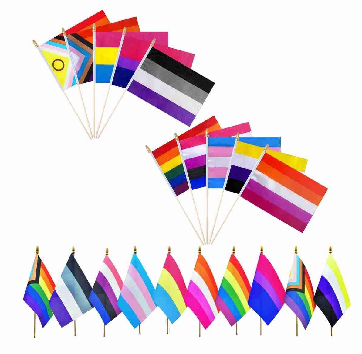 XCFH Pride Rainbow Small Stick Flag All Mini Hand 8 x 5 inches, Multicolor