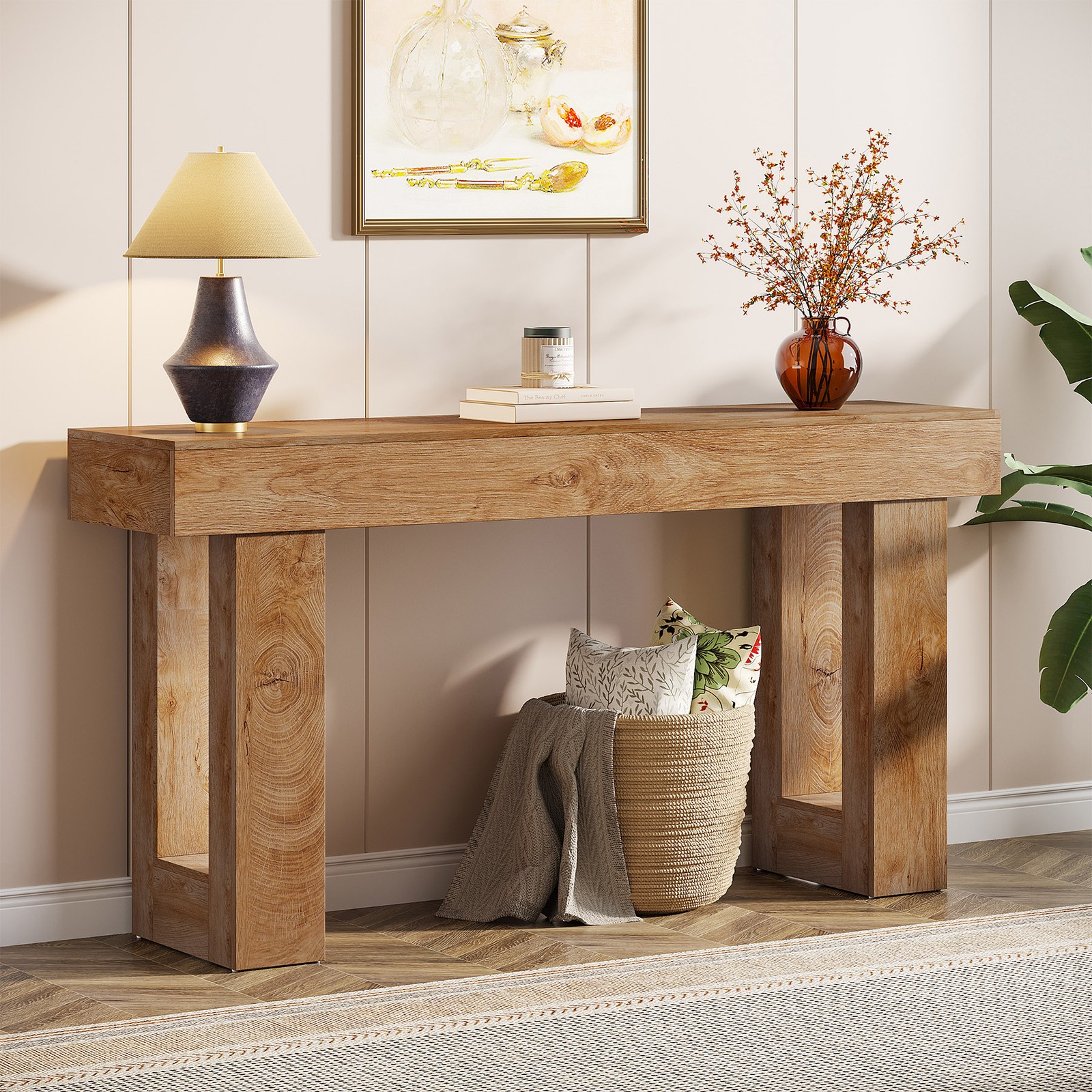 63” Long Console Table, Farmhouse Wooden Entryway Sofa Table for Living Room
