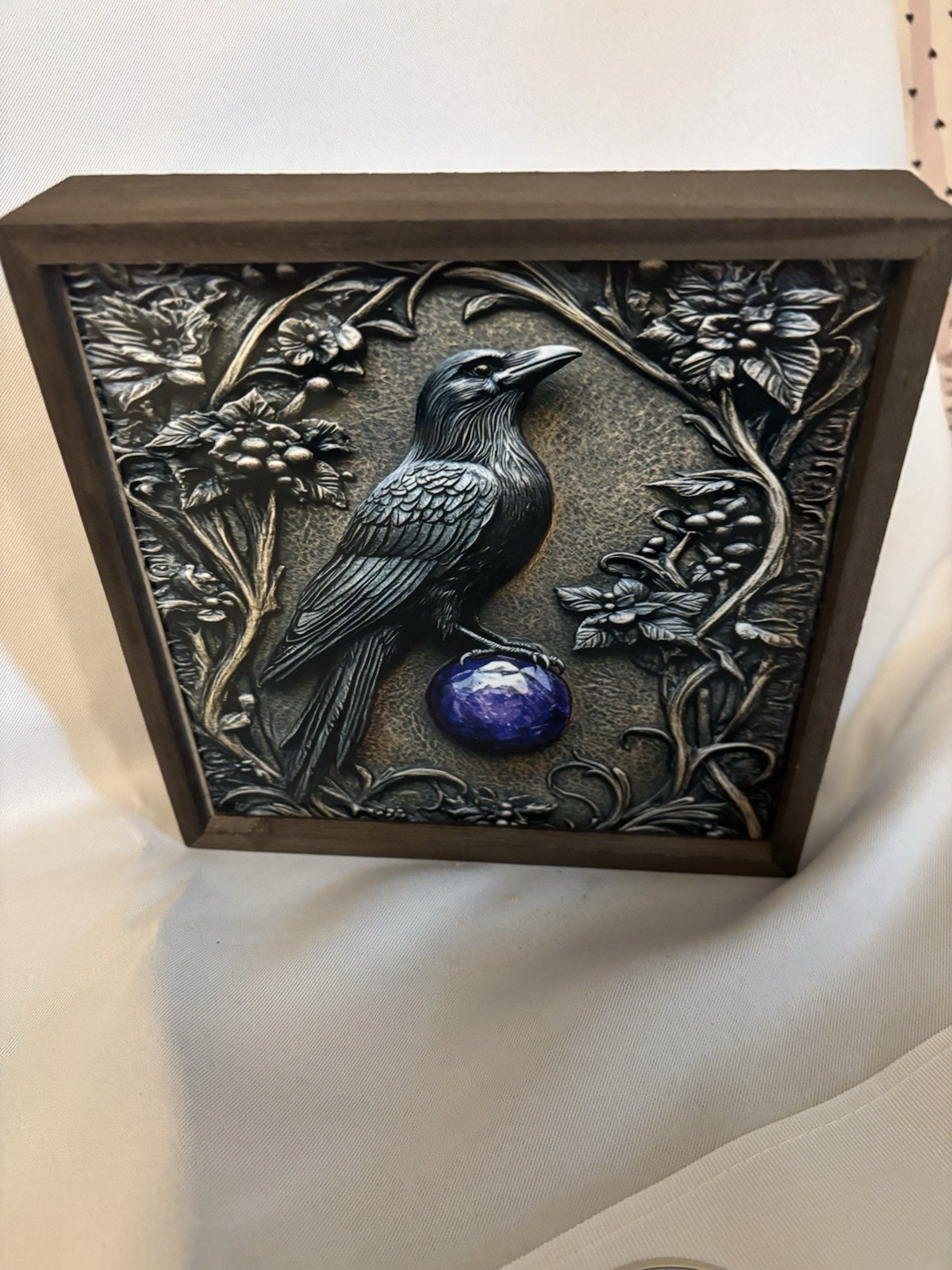 Raven Wood Sign, 7.8 Inch Gothic Shelf Sitter or Wall Hanging Decor