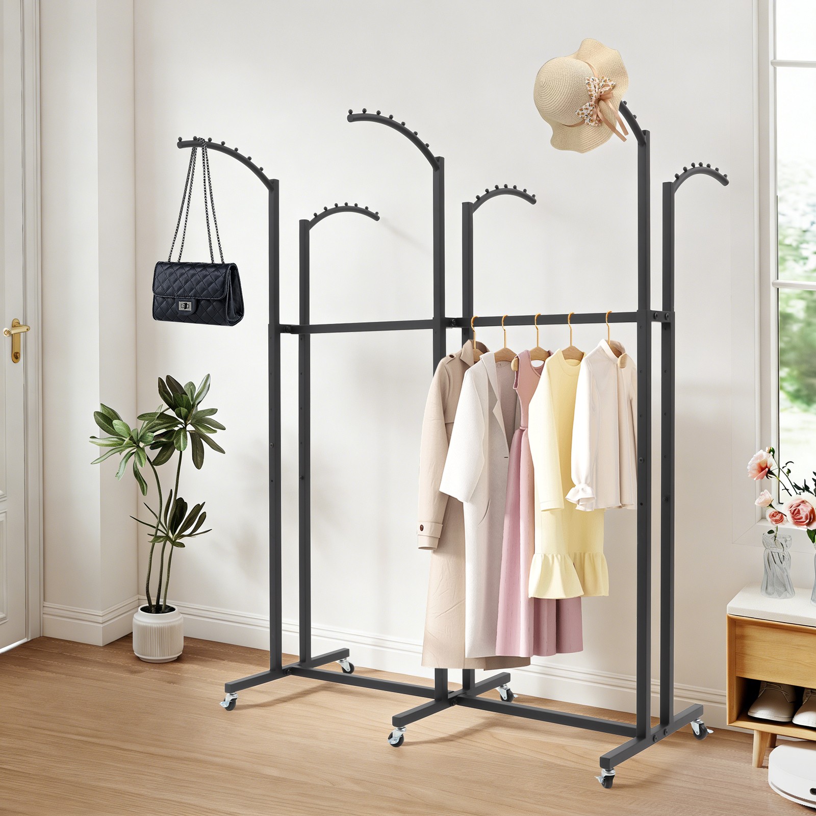 Adjustable Height Garment Rack With Six Universal Wheels 45.6*19.6*55.12-70.87in