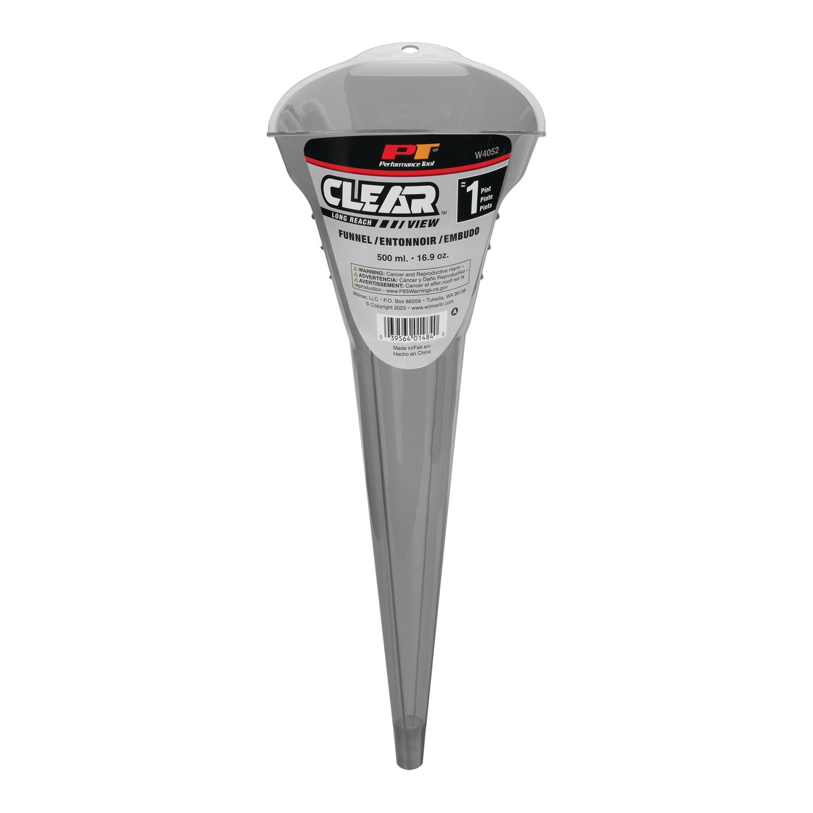 Performance Tool, Clear View Long Reach Funnel 1 Pint, Hole Diameter 0.25 in,