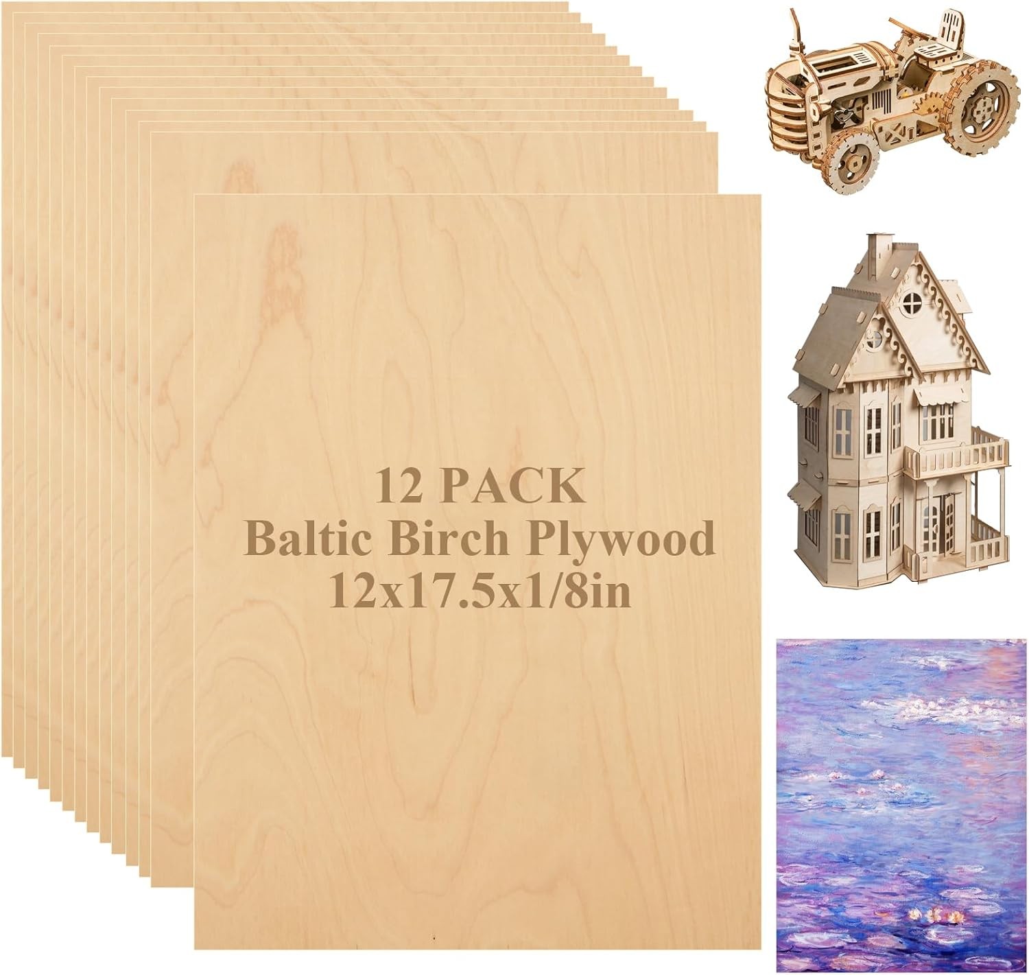 12Pcs 12 x 18 x 1/8 Inch Baltic Birch Plywood Sheets 3mm Unfinished Plywood