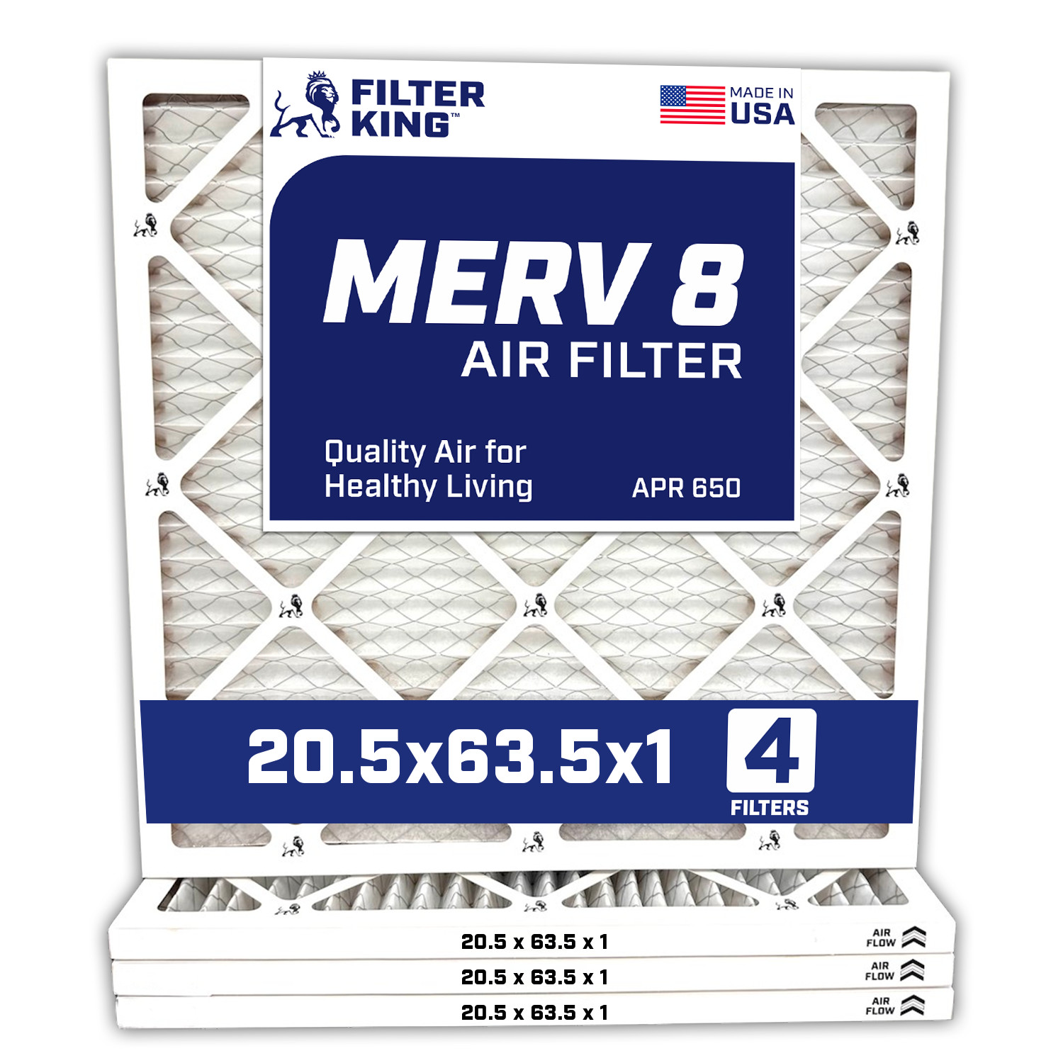 Filter King 20.5×63.5×1 Air Filter 4-PACK MERV 8 Actual Size 20.5 x 63.5 x .75″
