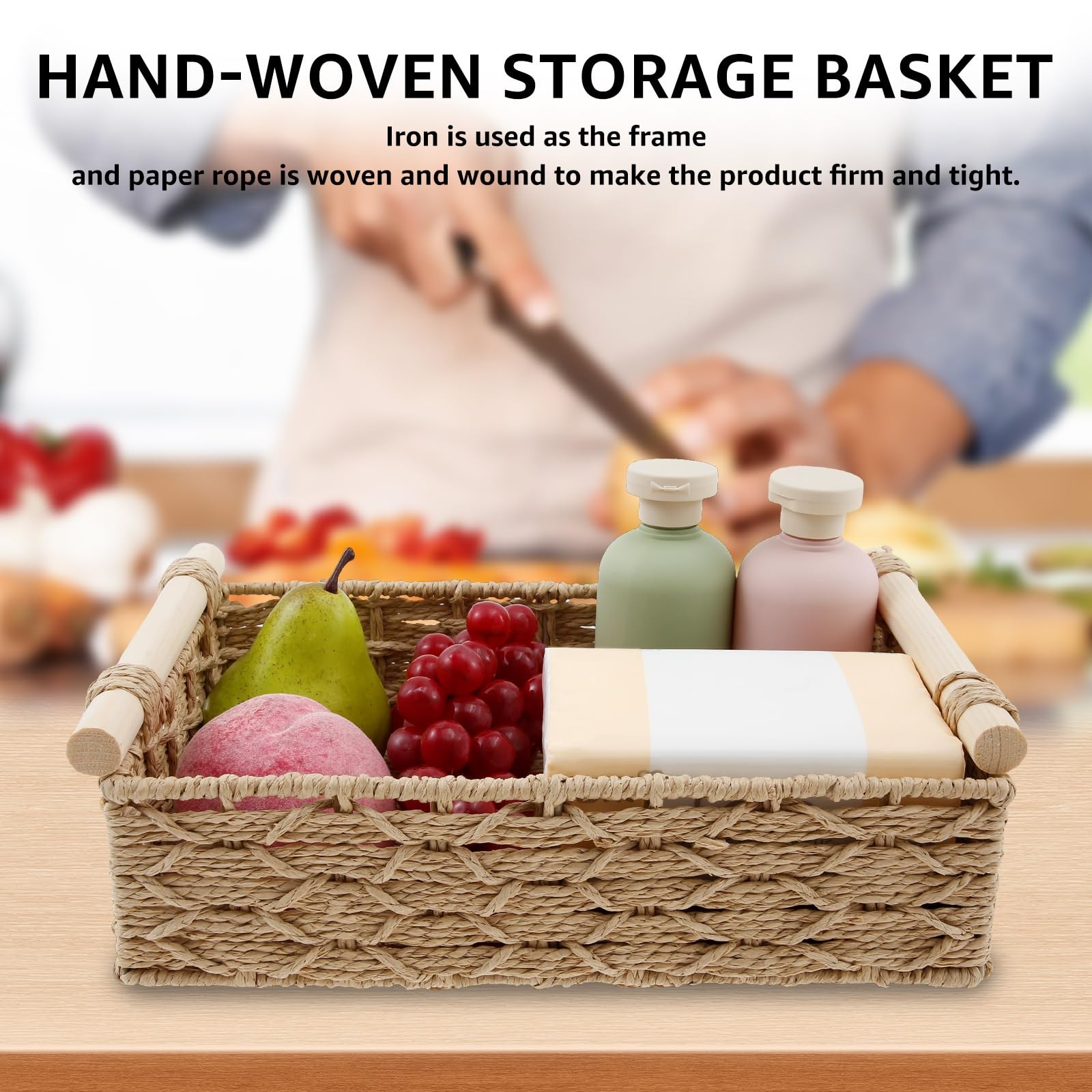 2 Pack Rope Storage Baskets for , Hand Woven Organizer Basket with Wooden Han…