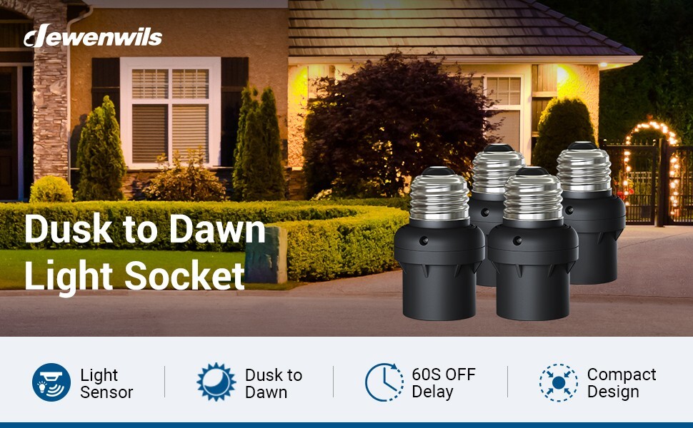 DEWENWILS 4 Pack Automatic Dusk to Dawn Light Bulb Sockets, Light Sensor Socket