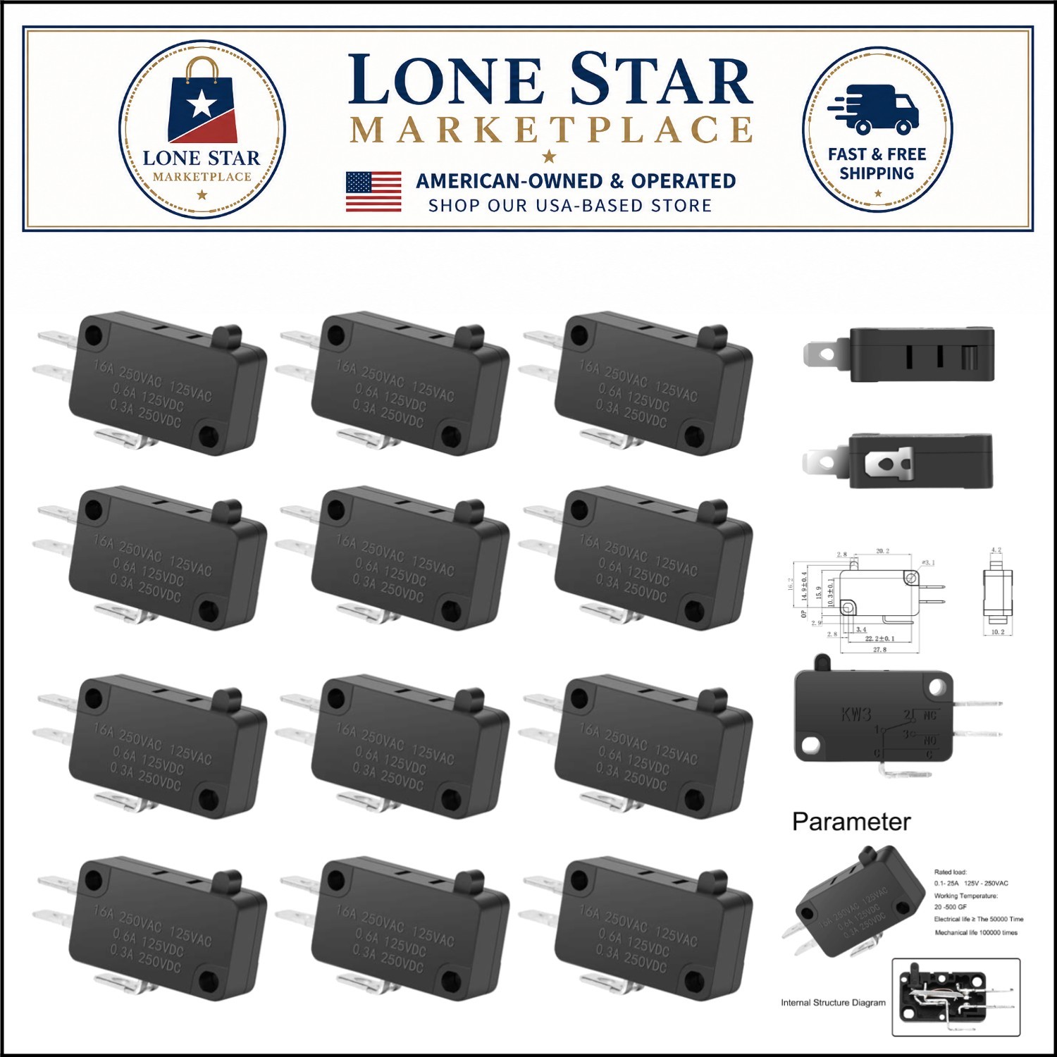 Snap Action Push Button Micro Limit Switch 16A – 12pcs for Various Appliances