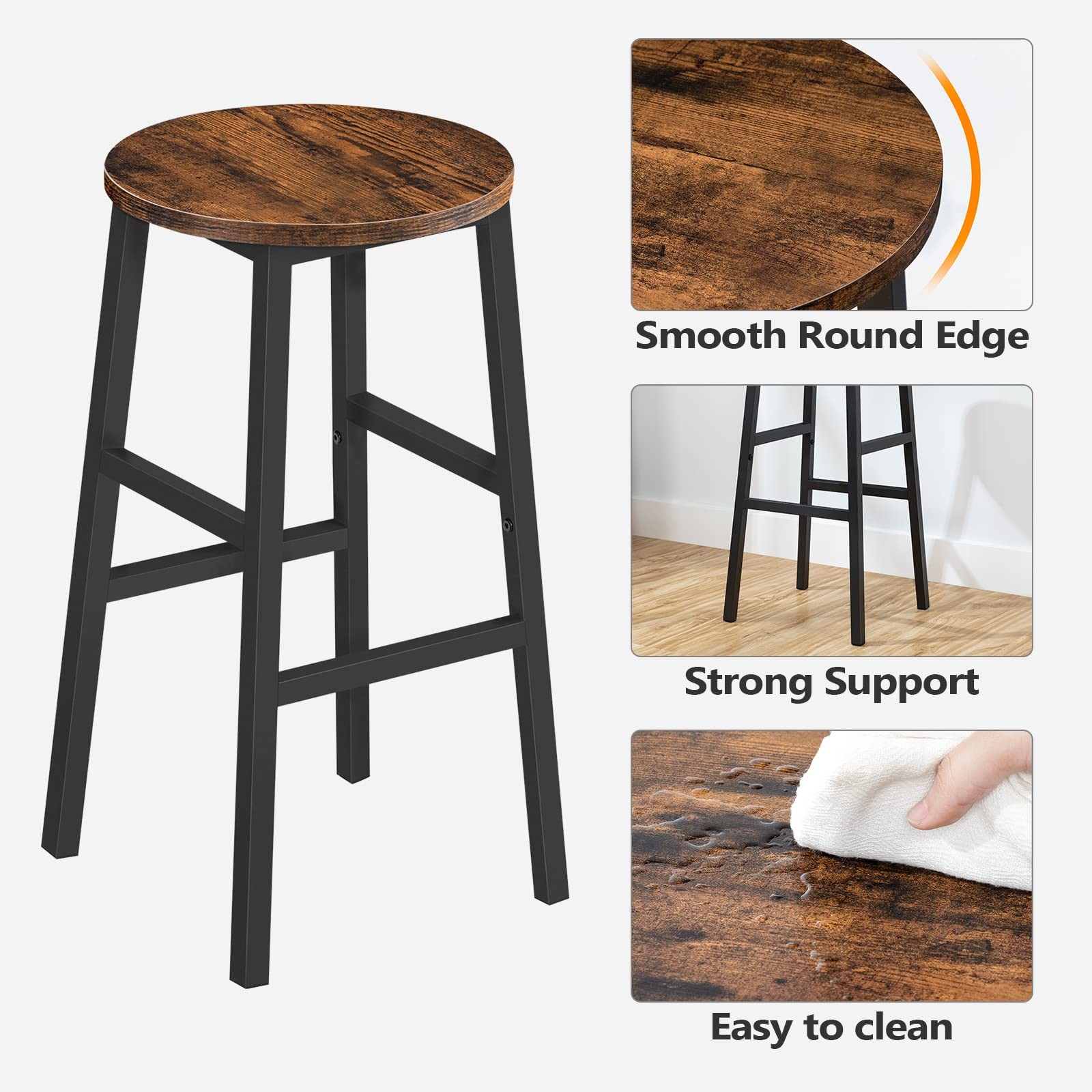 MAHANCRIS Bar Stools, Set of 2 Round Chairs with 24.4 Inch, Rustic Brown