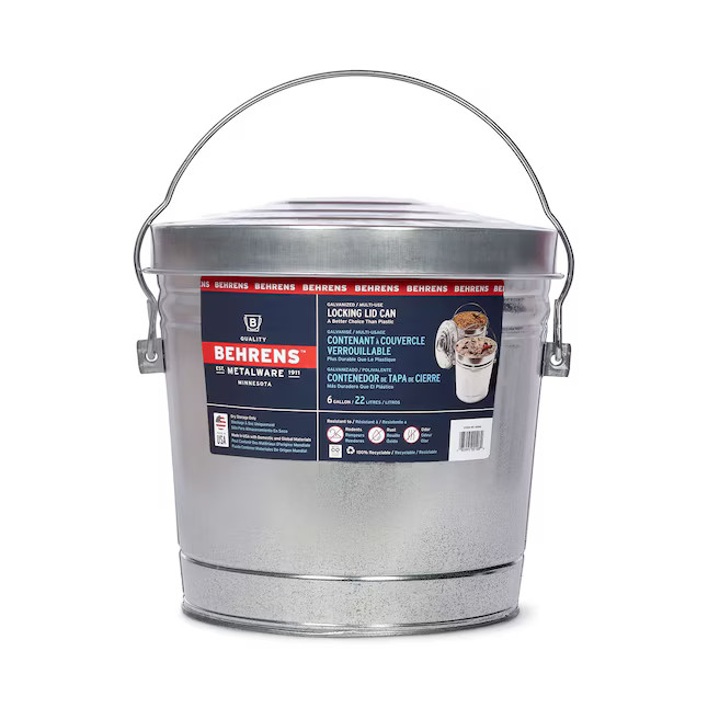Behrens 6 Gallon Galvanized Steel Indoor/Outdoor Detached Lid Trash Can