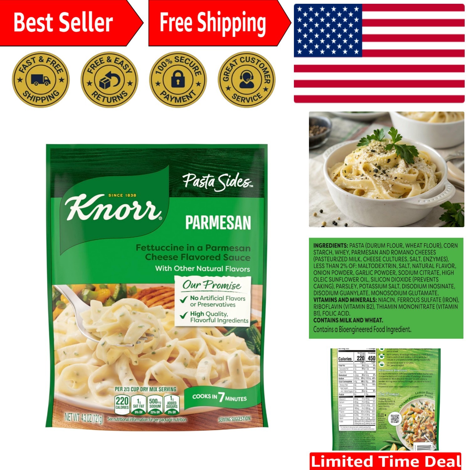 Pasta Sides Parmesan – Quick 7-Minute Side Dish | No Artificial Flavors | 4.3 oz