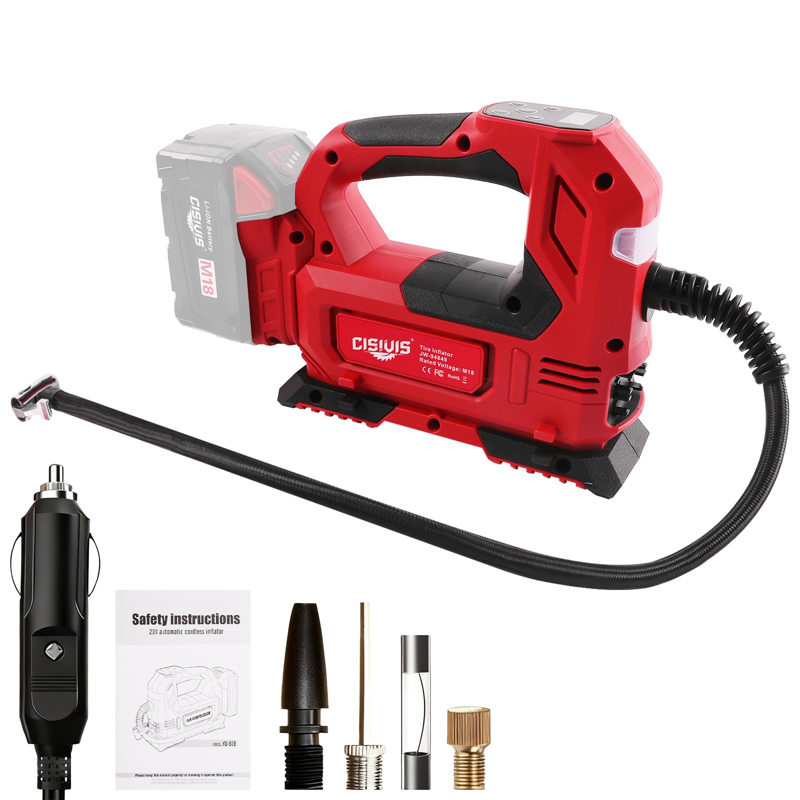 Air Compressor For Milwaukee M18 Battery 18V Cordless Tire Inflator – Bare Tool