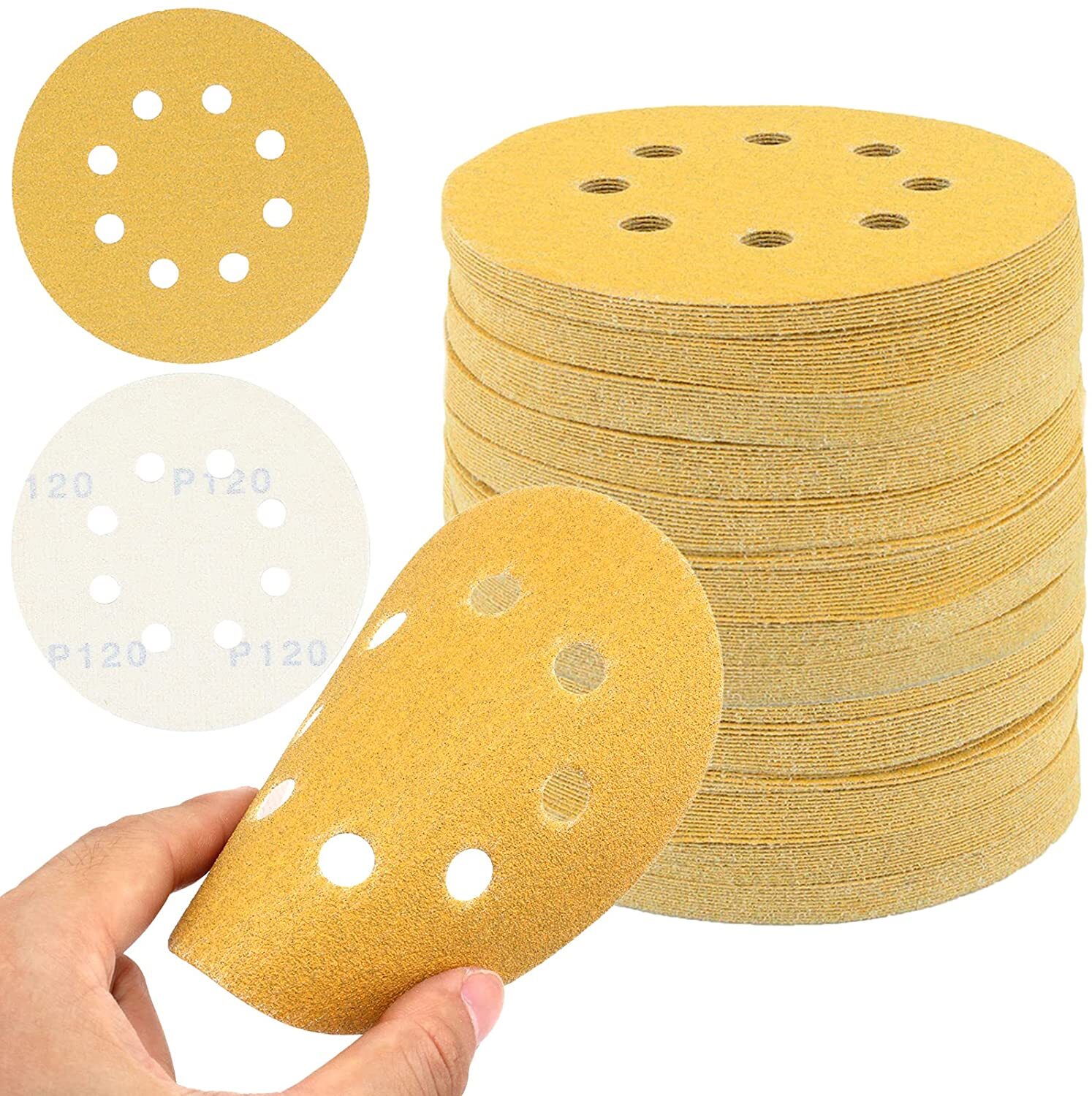 100-PACK 5 inch Sanding Discs 8-Hole Hook Loop Orbital Sander Paper 40-1000 Grit