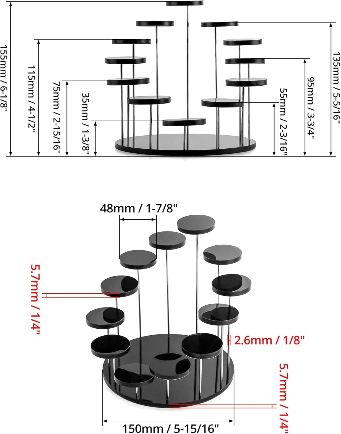 round Acrylic Products Display Riser Stands, 12 Tier Jewelry Display Stands for