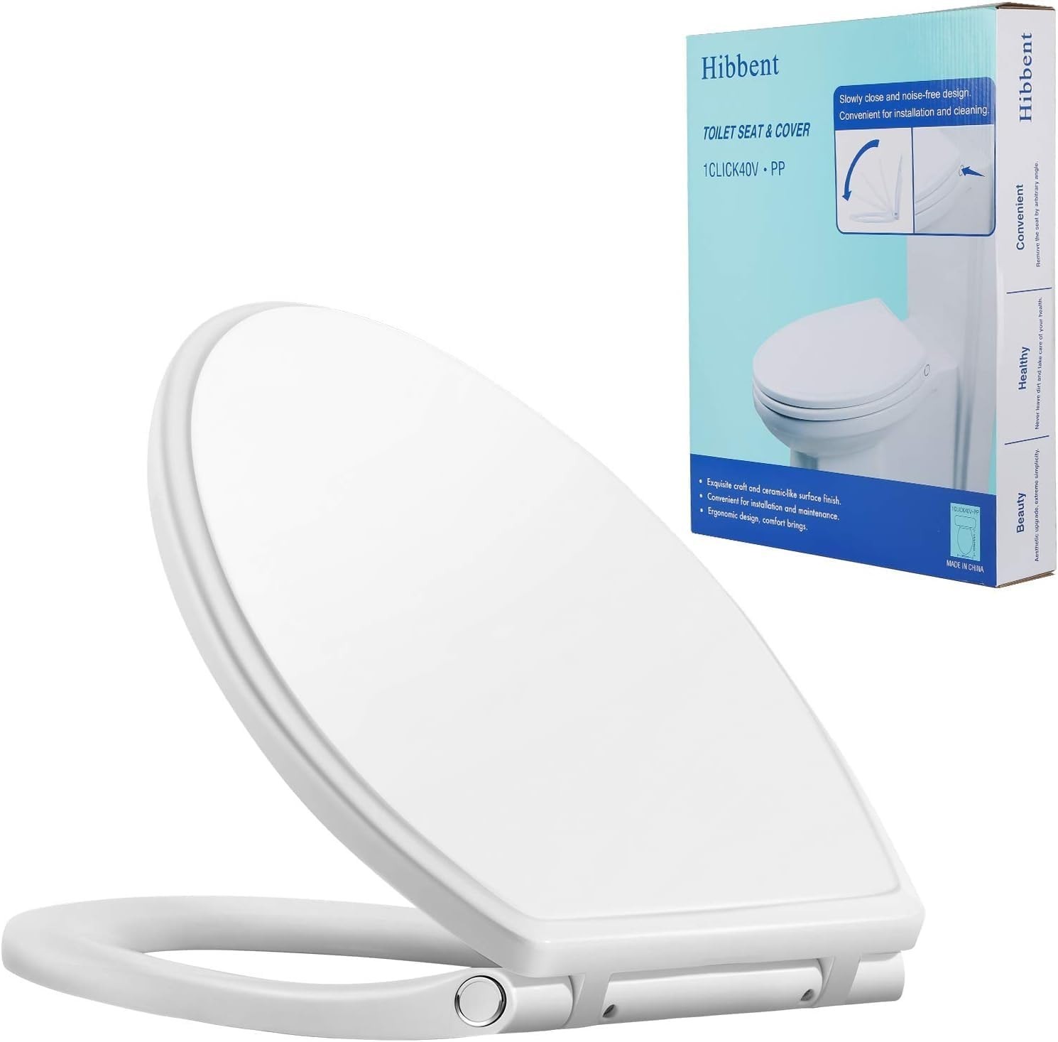 Round Toilet Seat with Cover Quiet Close One-Click to Quick Release Slow Close
