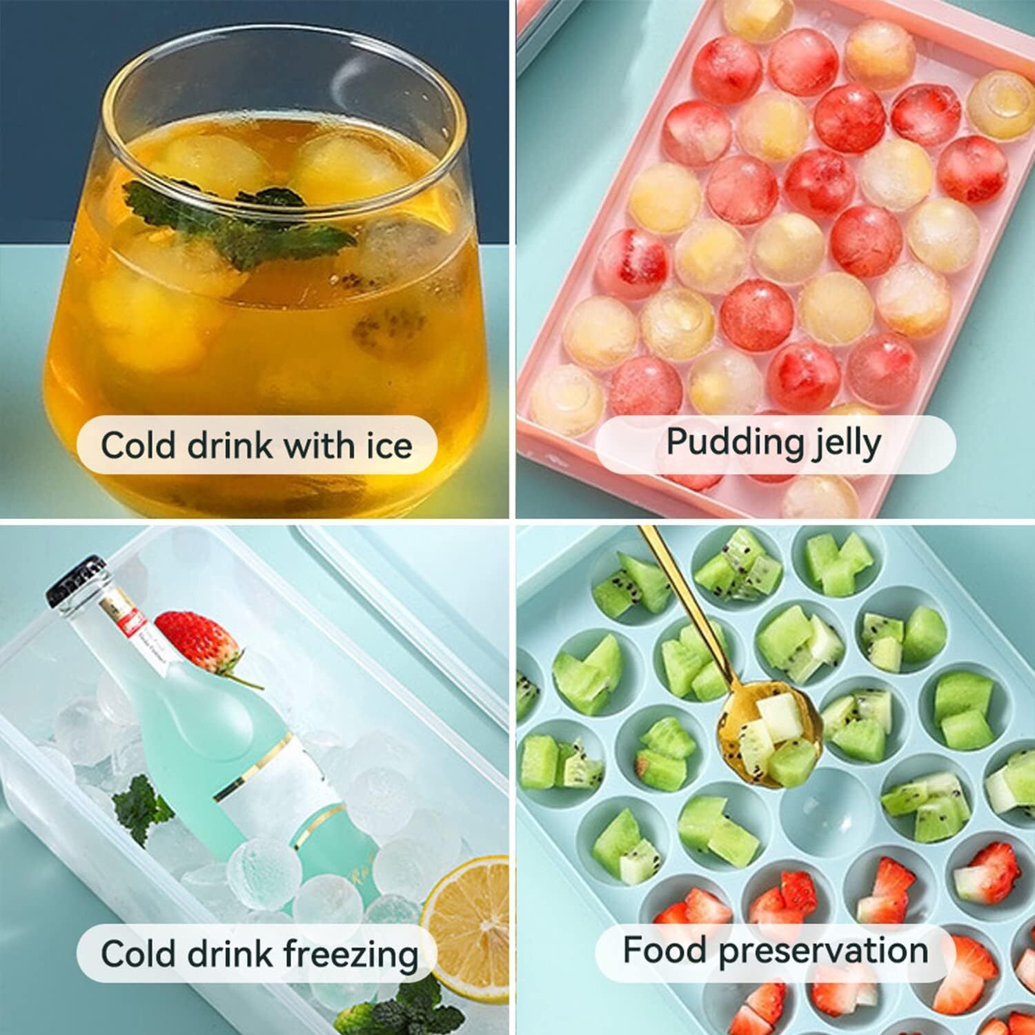 DIY Round Ice Cube Ball Maker PP Tray Silicone Sphere Mold Bar Whiskey Cocktails