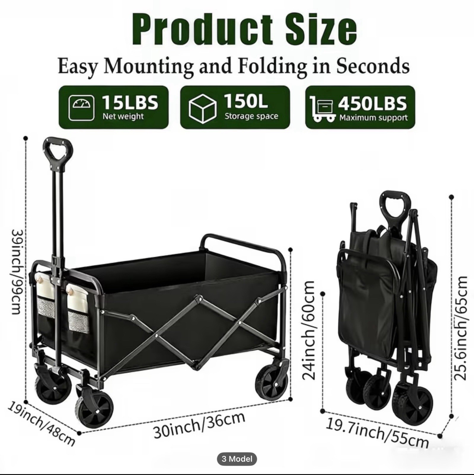 350lb /500lb Heavy Duty All Terrain Folding Cart For Camping Shopping Gardening