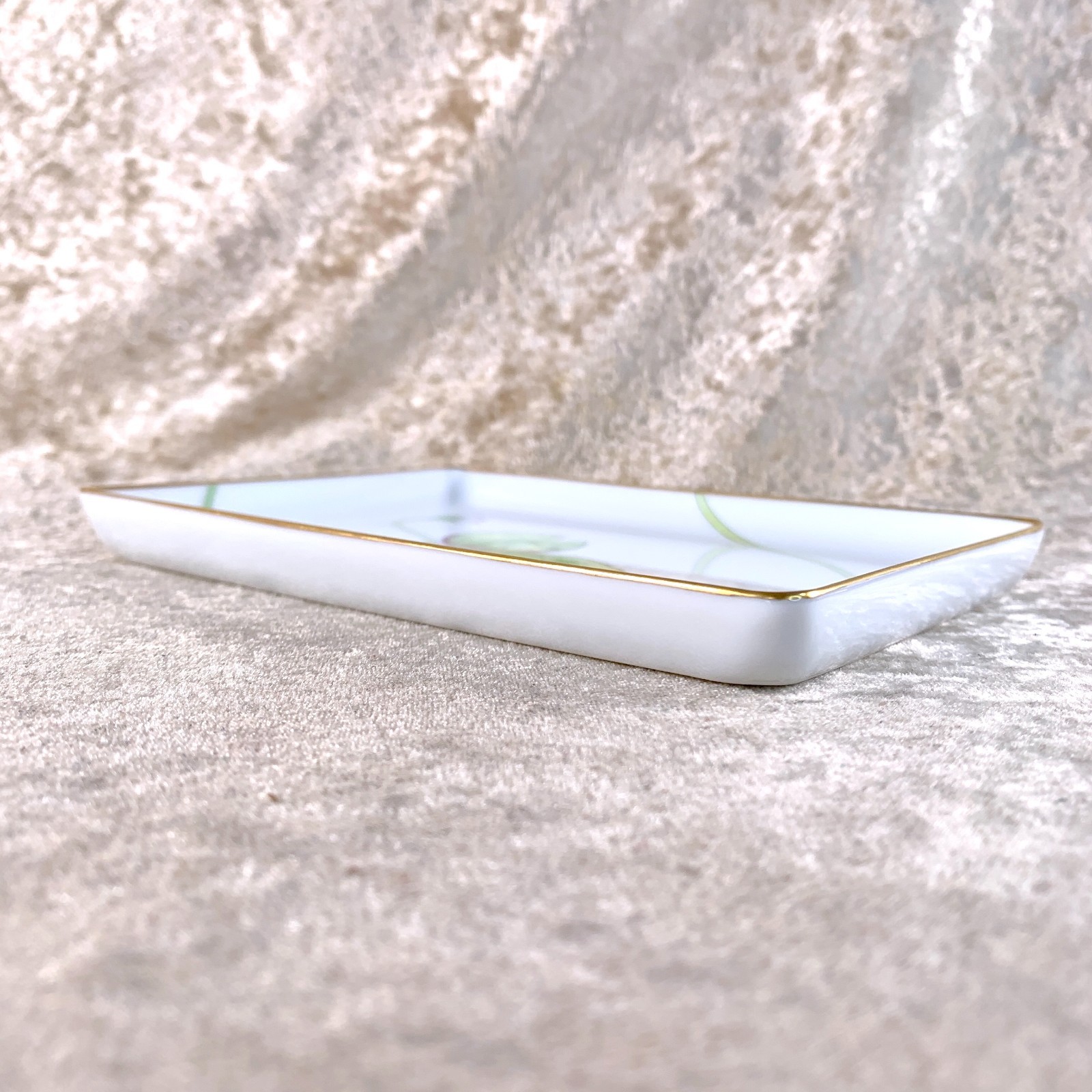 Hermes Rectangle Plate Sushi Tray Nil Green White Porcelain Tableware w/ Case