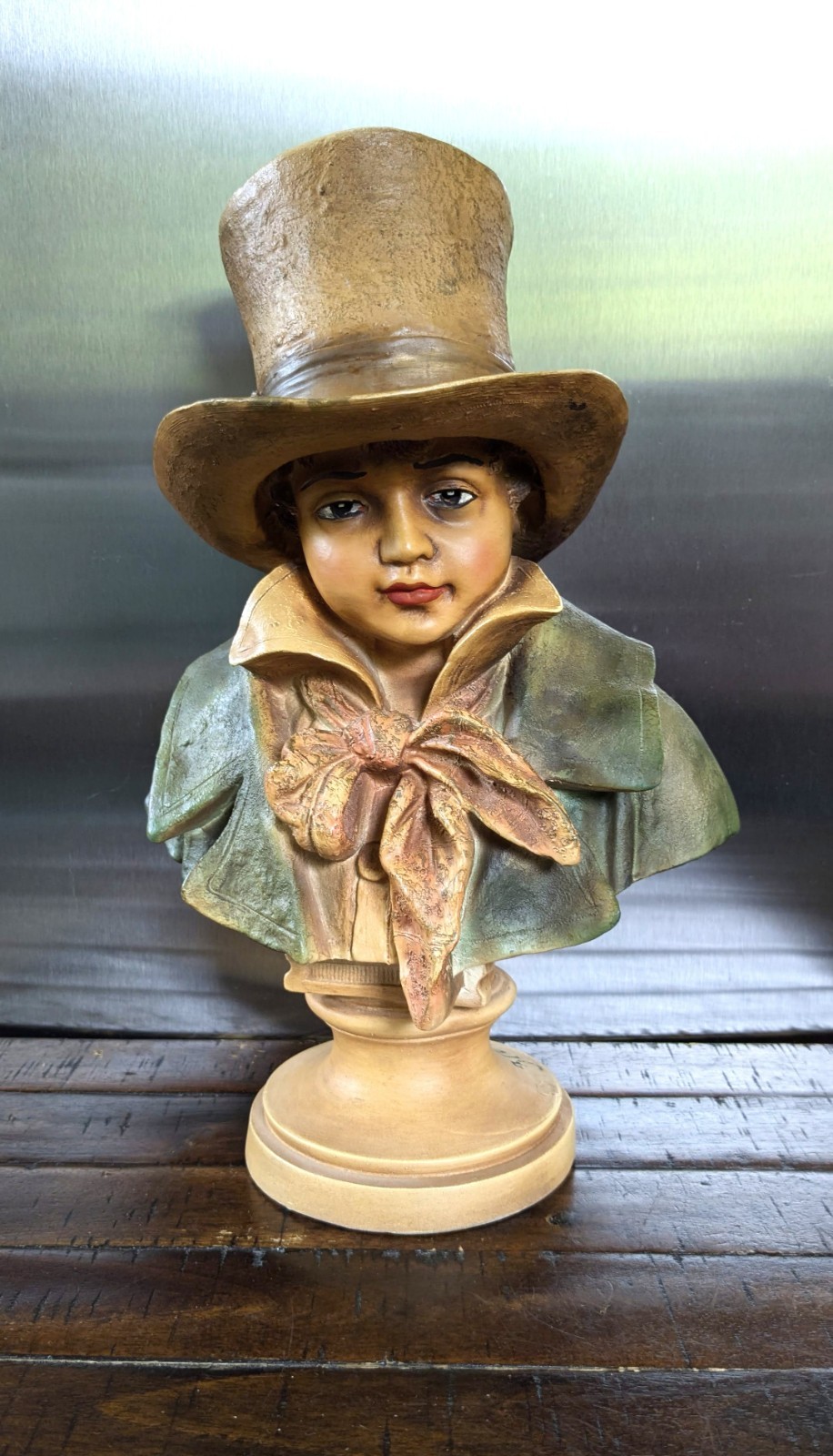 Vintage Decorative Bust of a Young Man in a Top Hat – Classic Antique Style 13″
