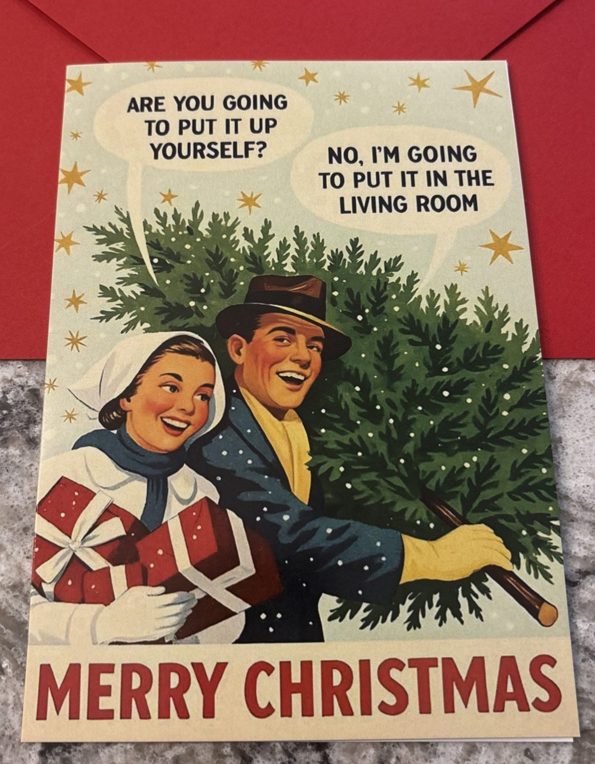 Funny Christmas Tree Adult Humor 4.6×6.6” Blank Inside Greeting Card