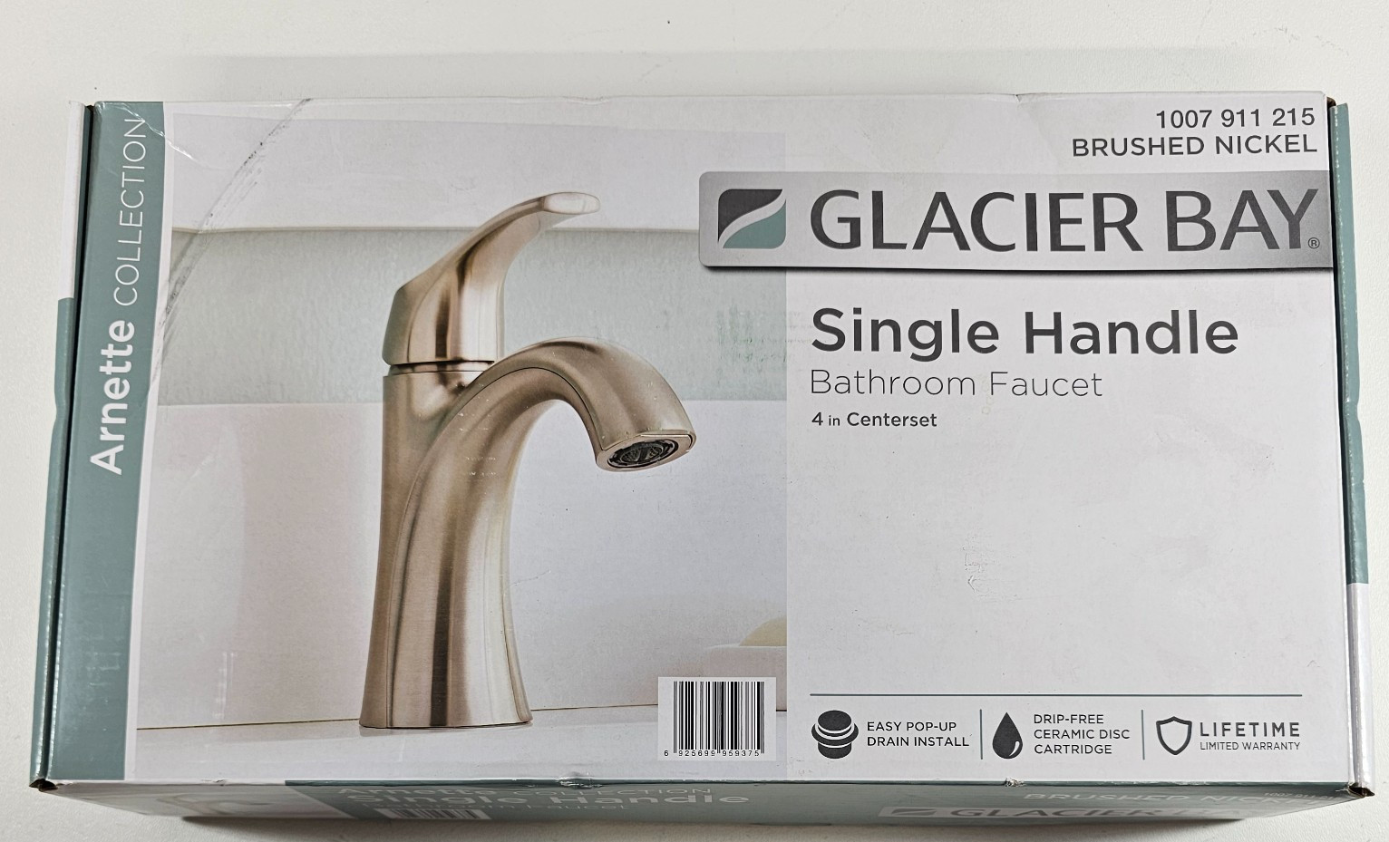 Glacier Bay Arnette Single Handle Bathroom Faucet Brushed Nickel New